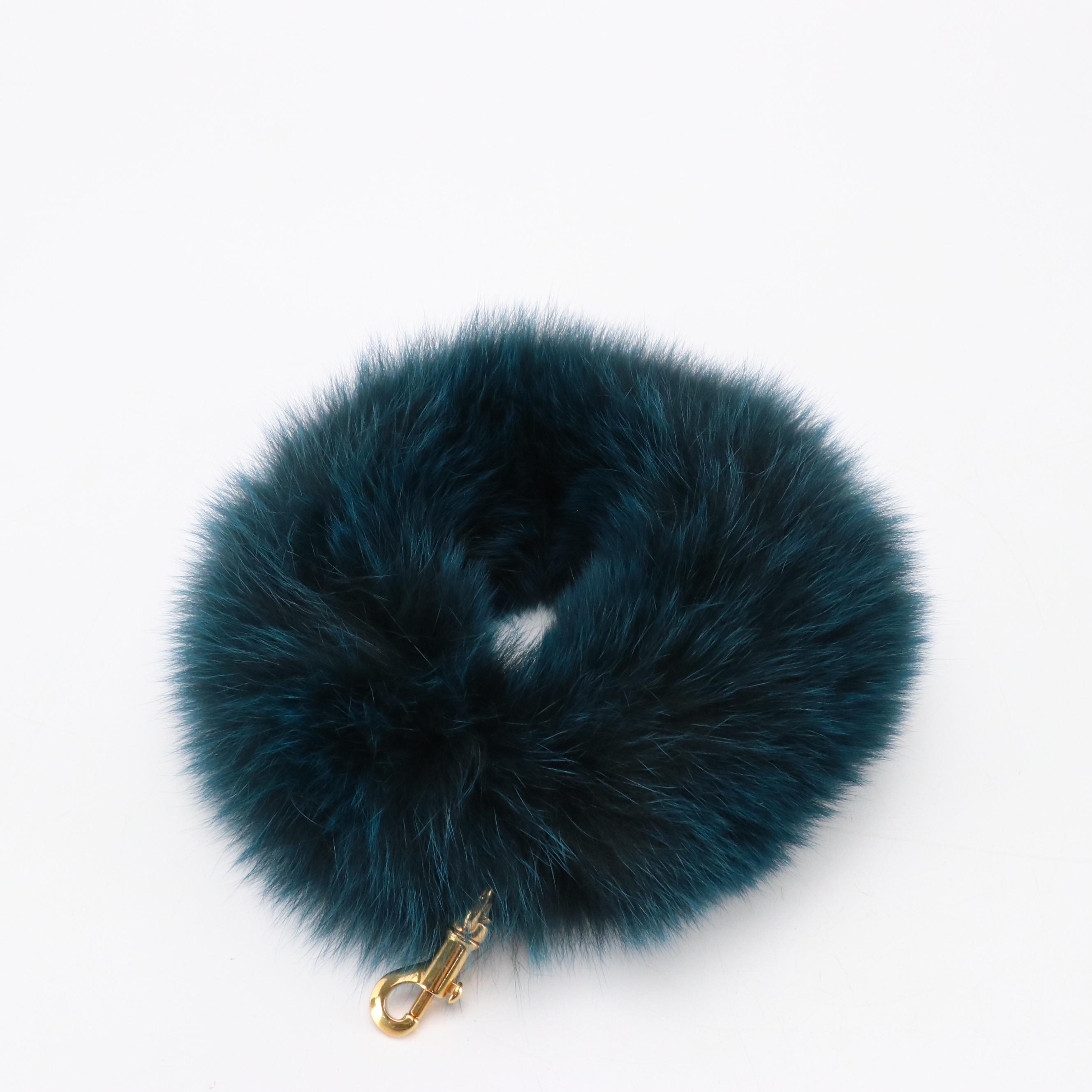 Chloé Black Leather Zip Pouch with Blue Dyed Fox Fur Wristlet