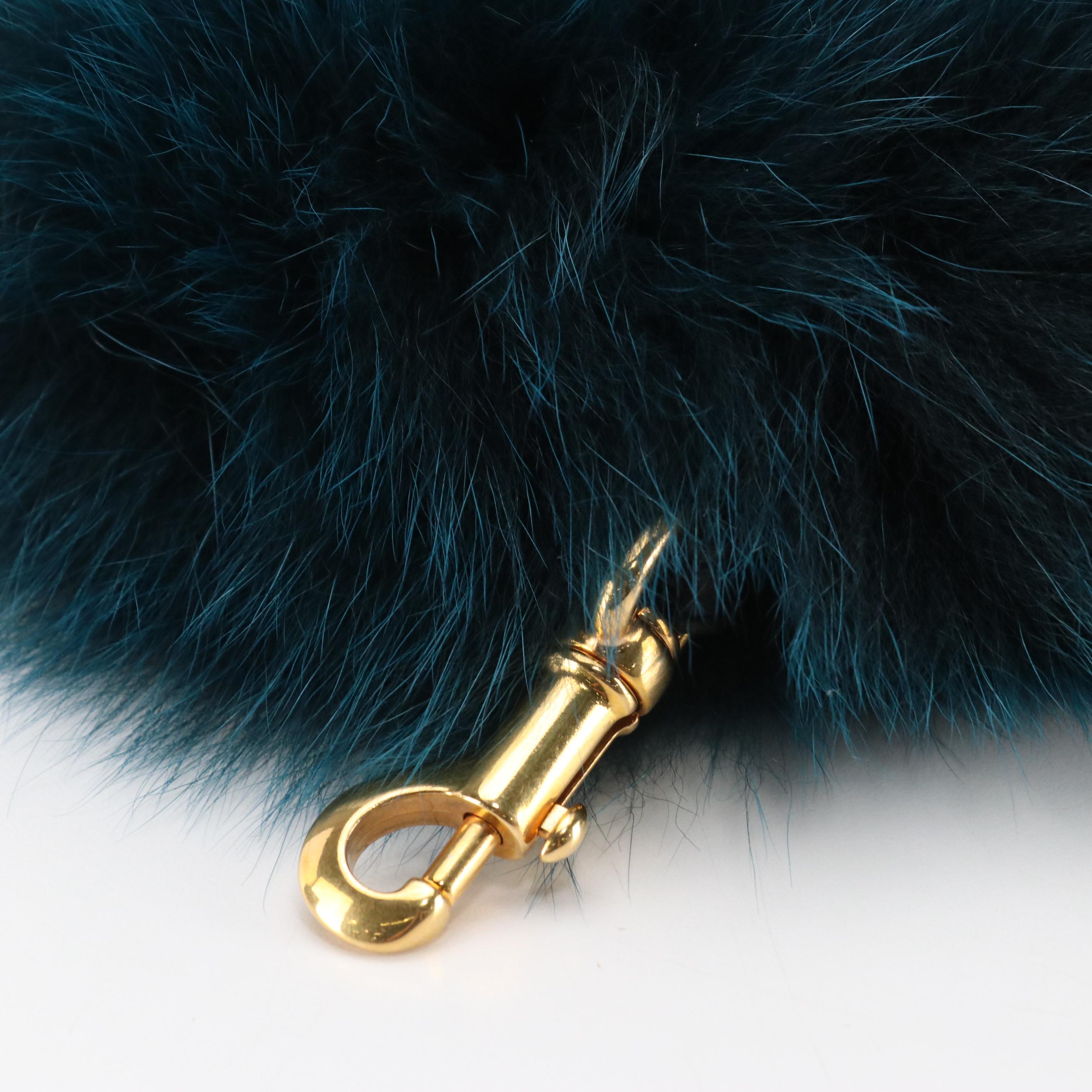 Chloé Black Leather Zip Pouch with Blue Dyed Fox Fur Wristlet
