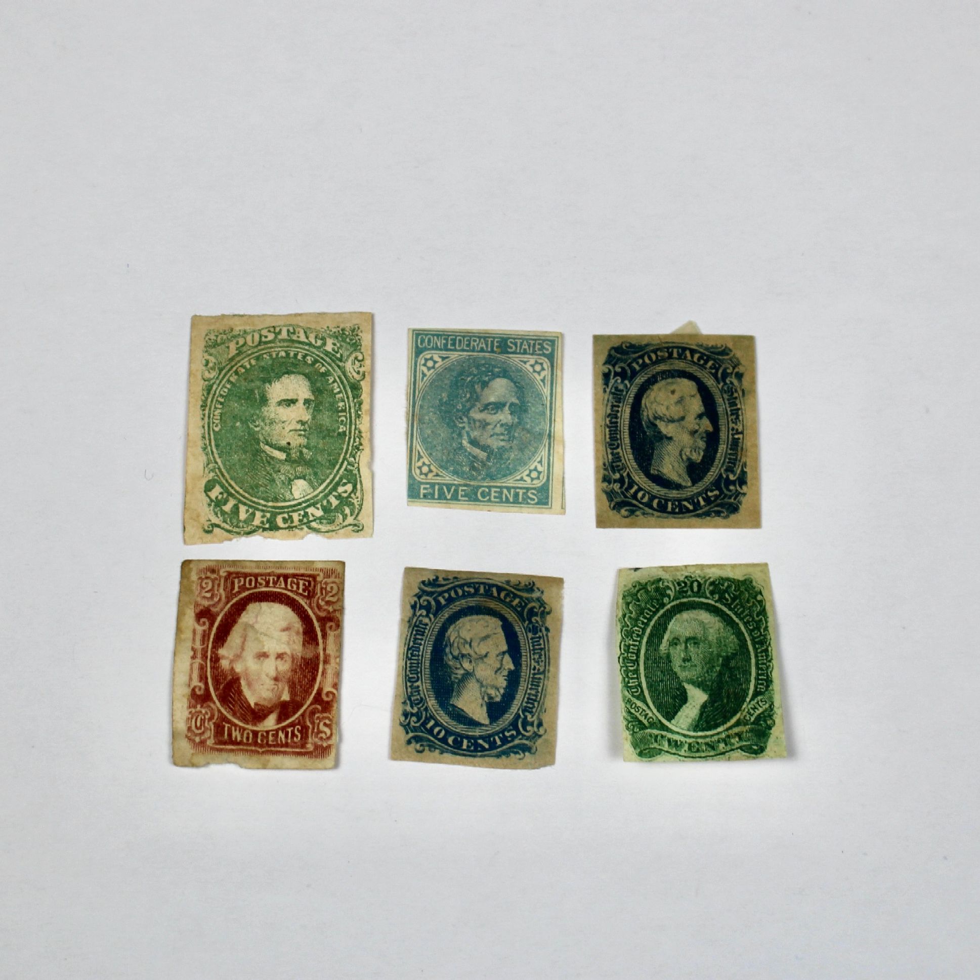 Collection of Six Confederate Postage Stamps