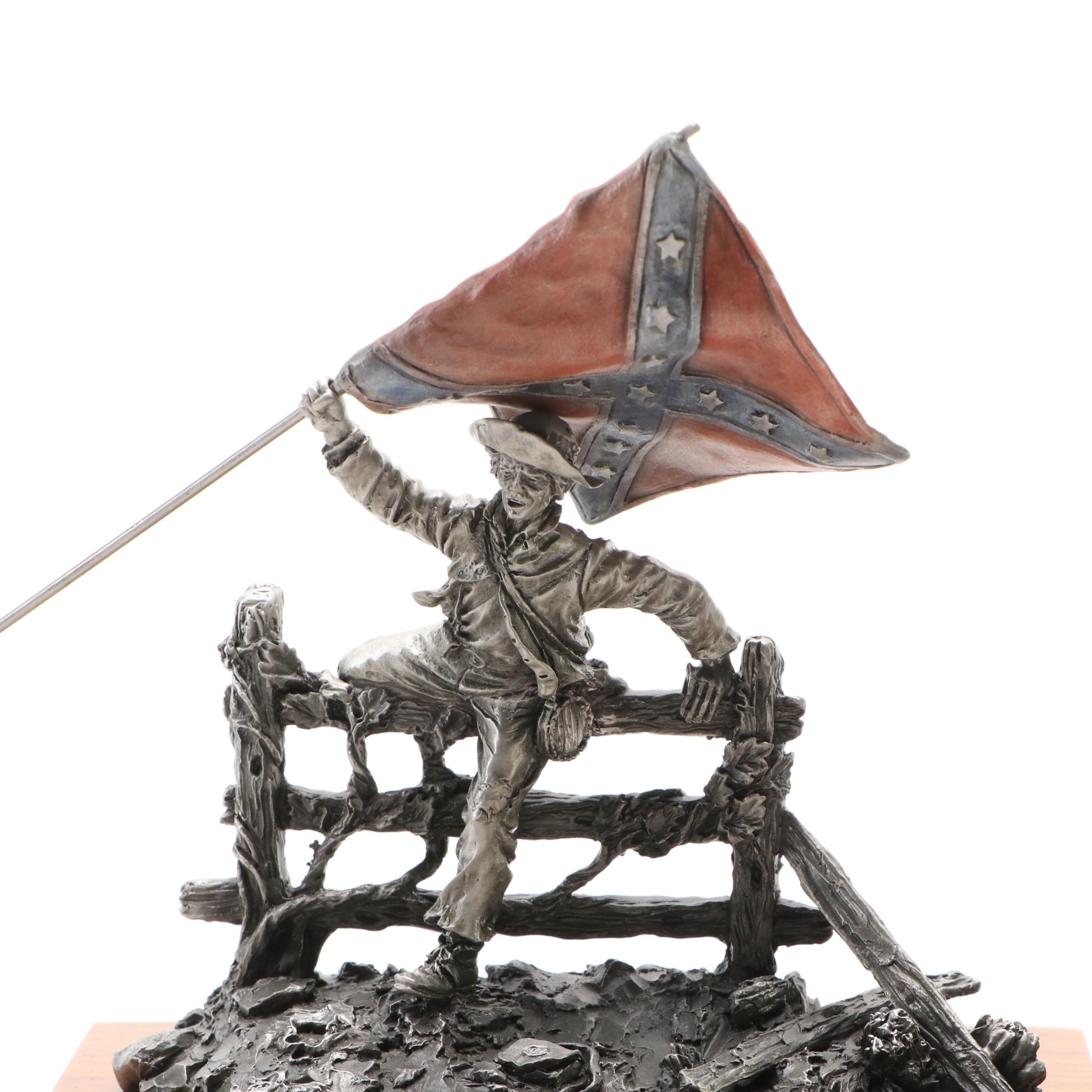 "Stars and Bars" with "Texas Colors" Civil War Pewter Statues After F. J. Barnum