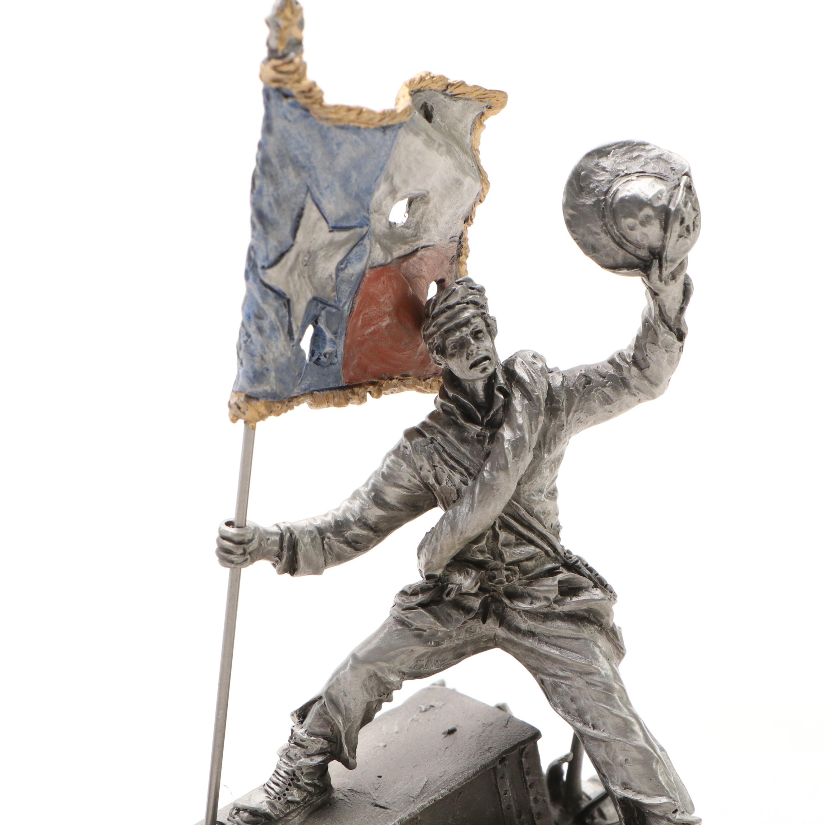 "Stars and Bars" with "Texas Colors" Civil War Pewter Statues After F. J. Barnum