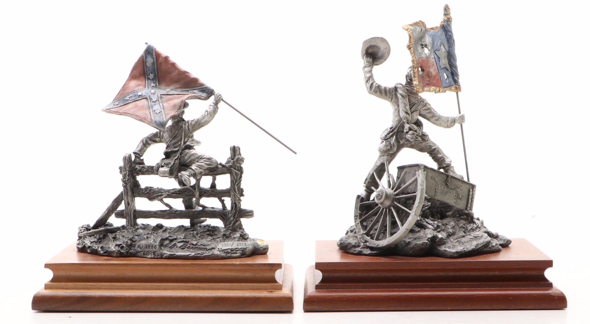 "Stars and Bars" with "Texas Colors" Civil War Pewter Statues After F. J. Barnum
