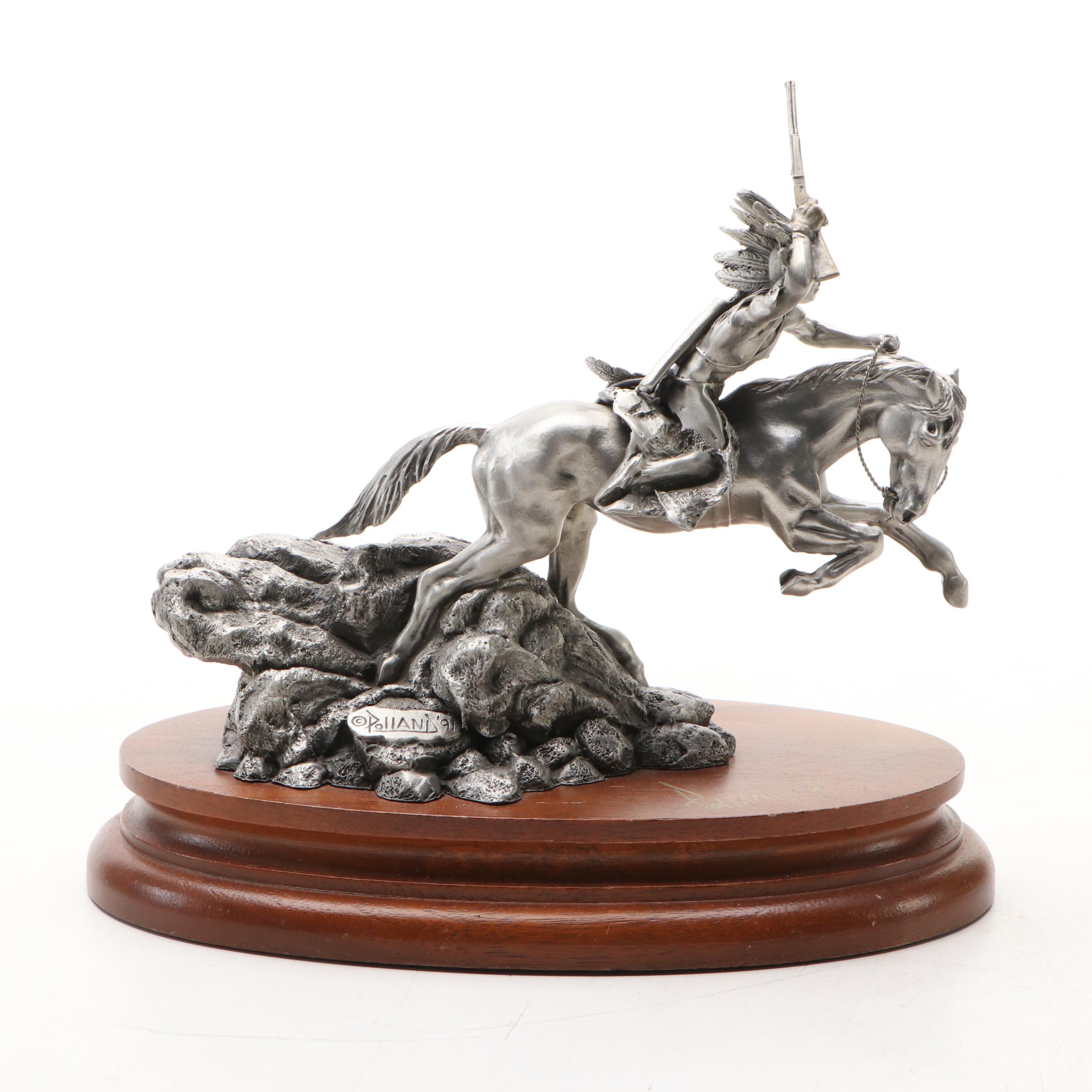 Chilmark Pewter Hand-Signed by Donald Polland "Crazy Horse" Sculpture, 1991