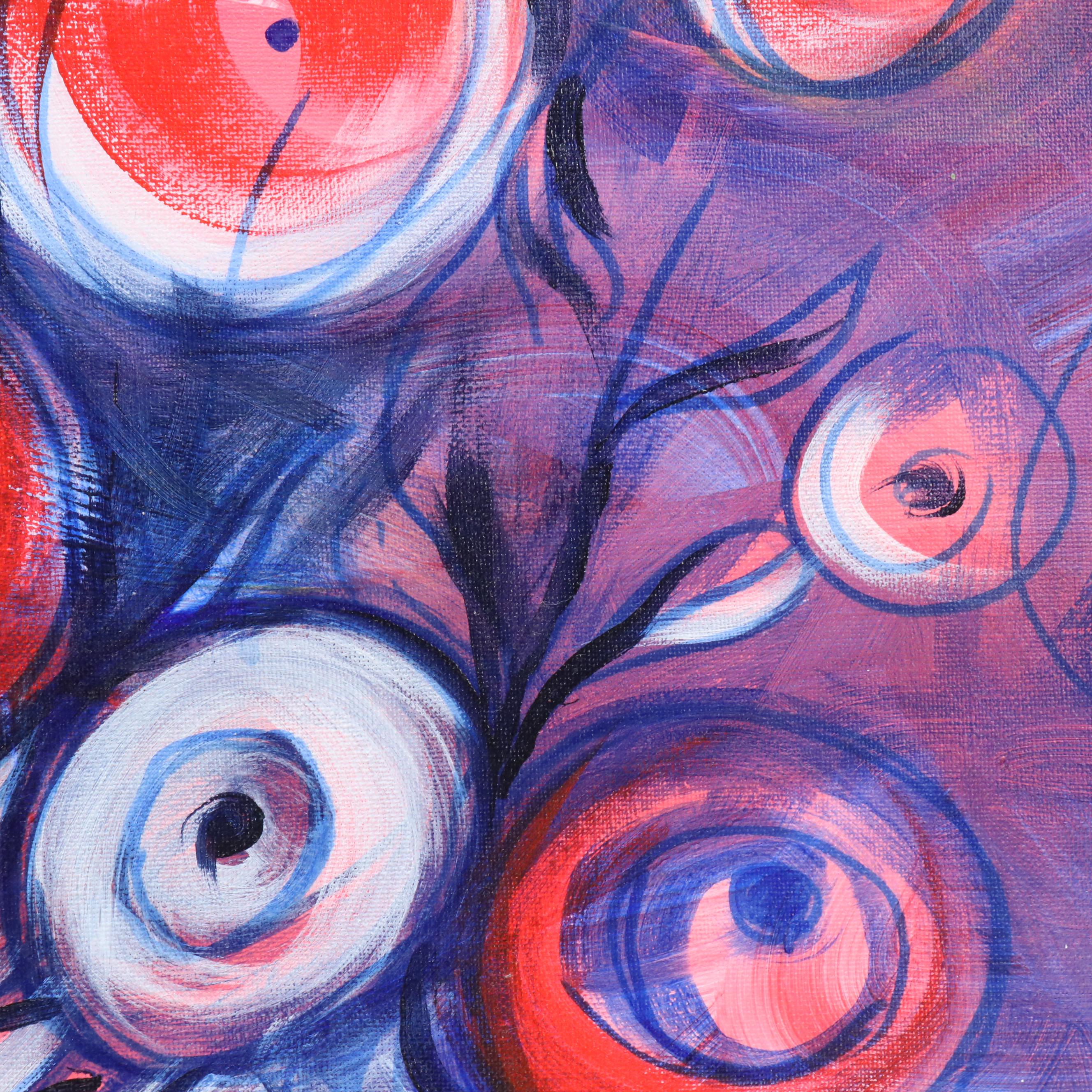 Lanre Buraimoh Stylized Floral Mixed Media Painting, 2015