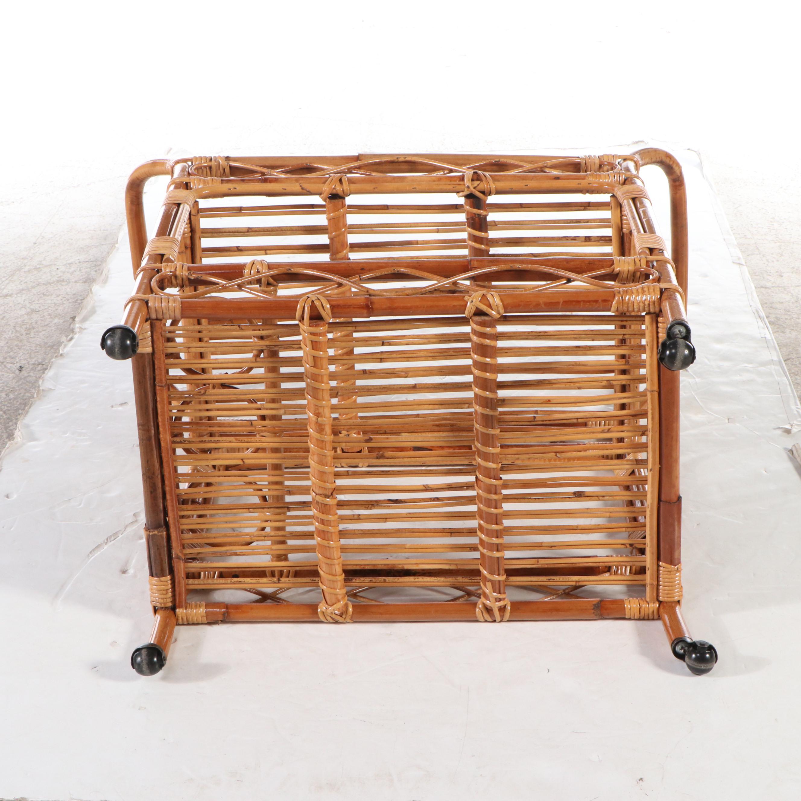 Rattan Two-Tiered Bar Cart, Mid to Late 20th Century