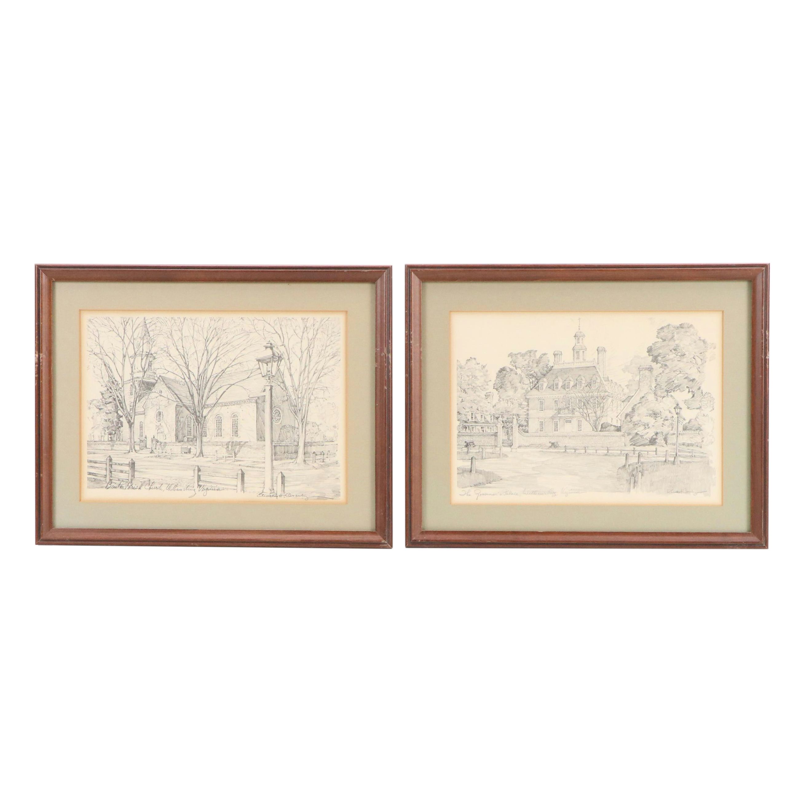 Halftones After Charles H. Overly of Buildings in Williamsburg, Virginia