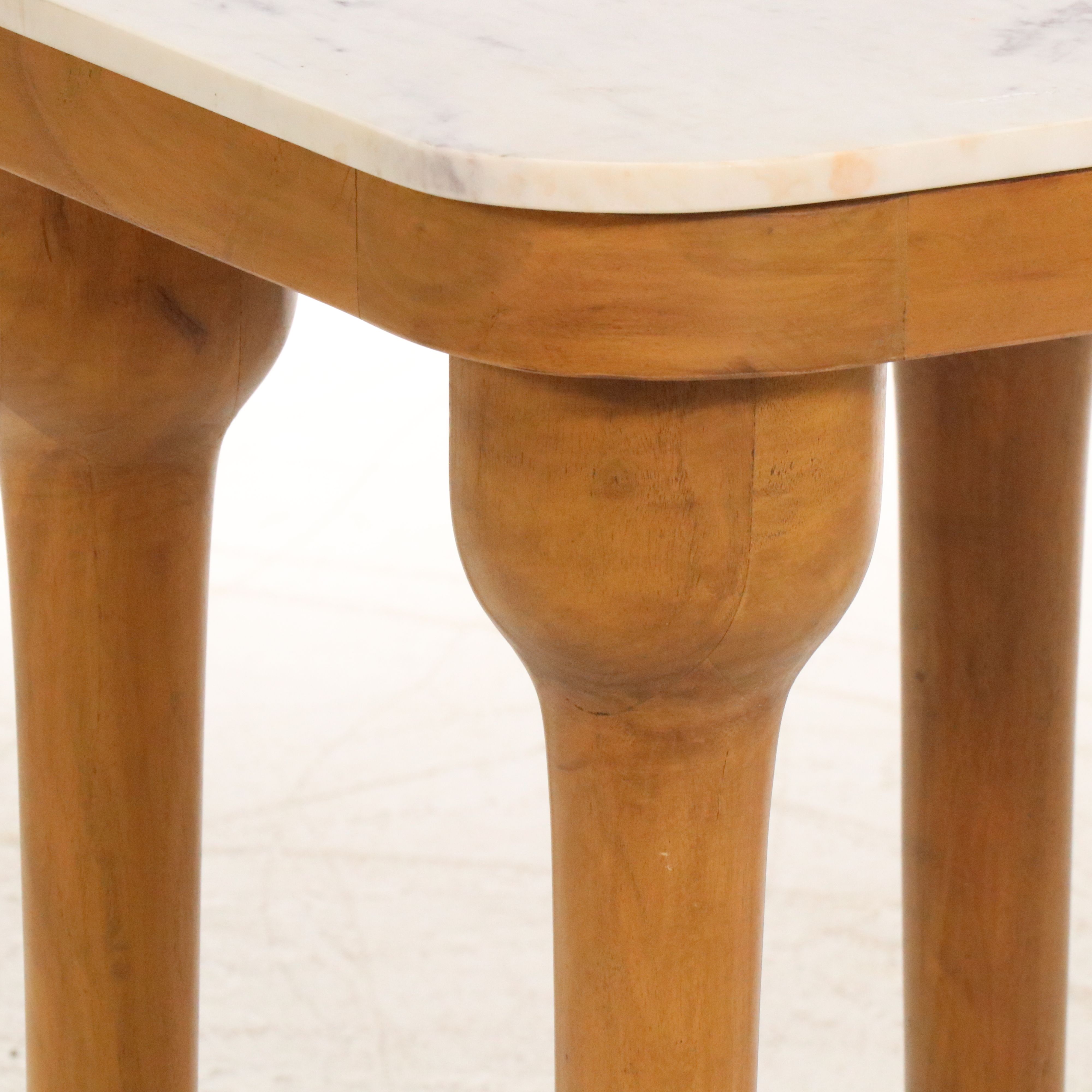 Fruitwood Accent Table with Marble Top