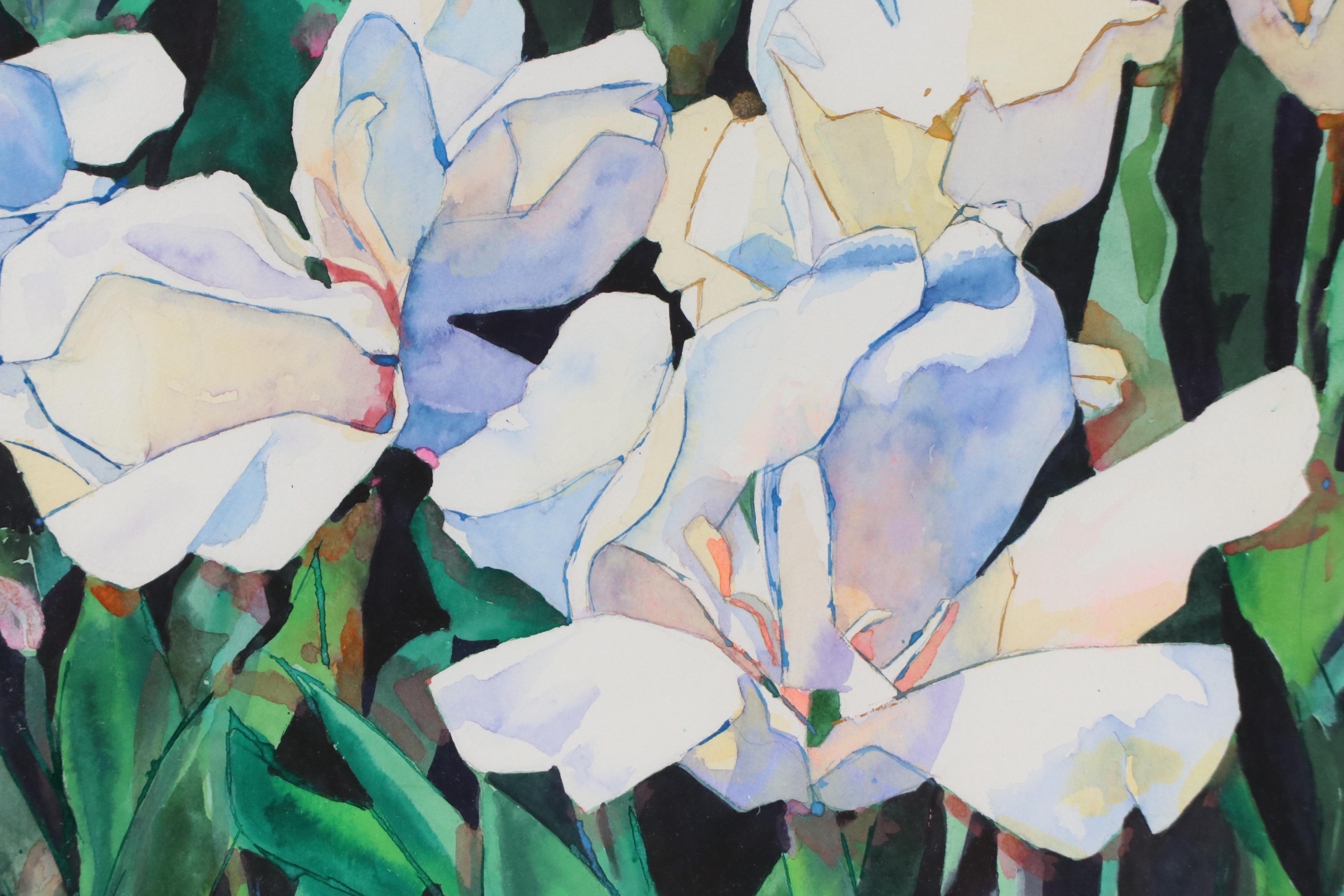Rosemary Shirley Watercolor Painting of Floral Landscape "Flowers," 1992