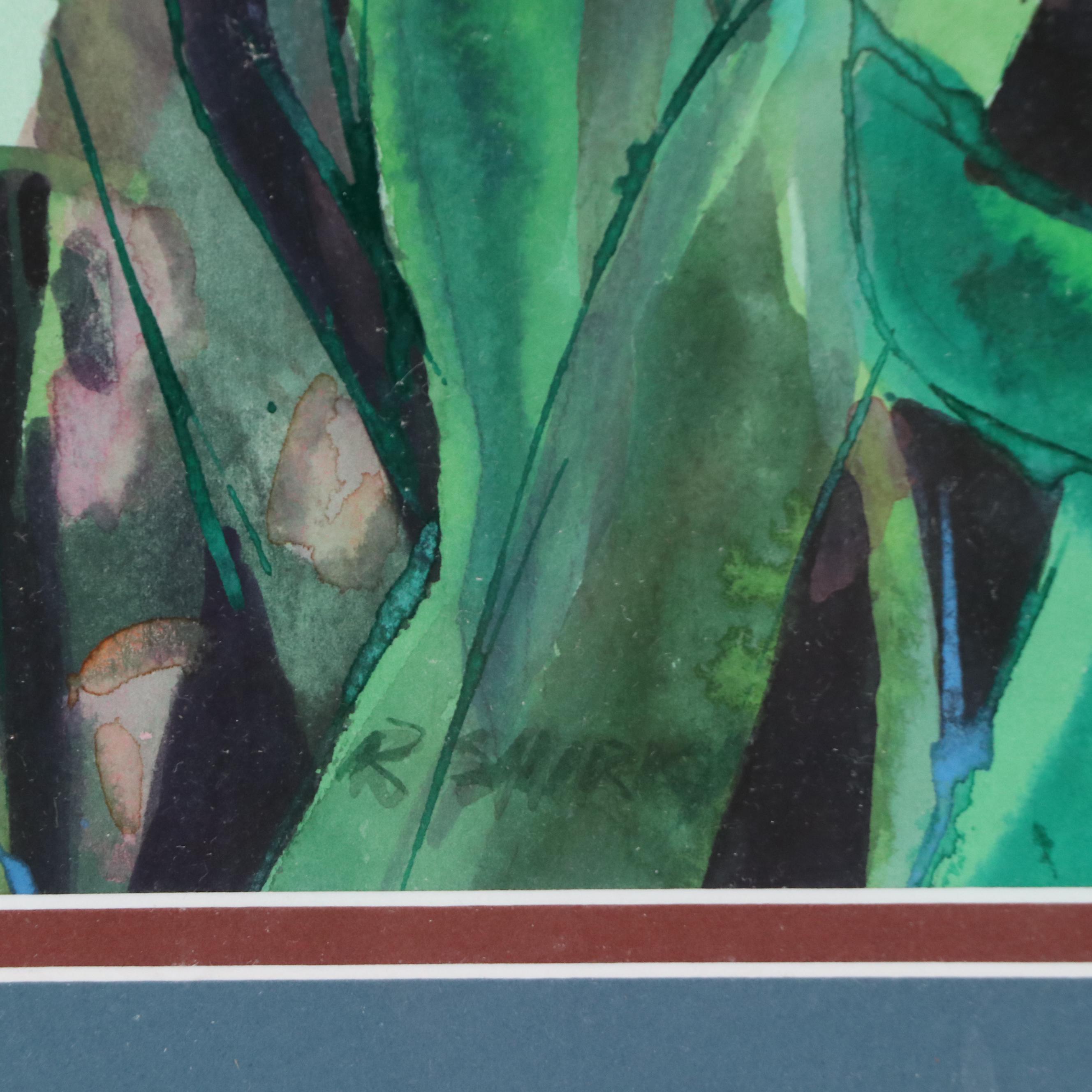 Rosemary Shirley Watercolor Painting of Floral Landscape "Flowers," 1992