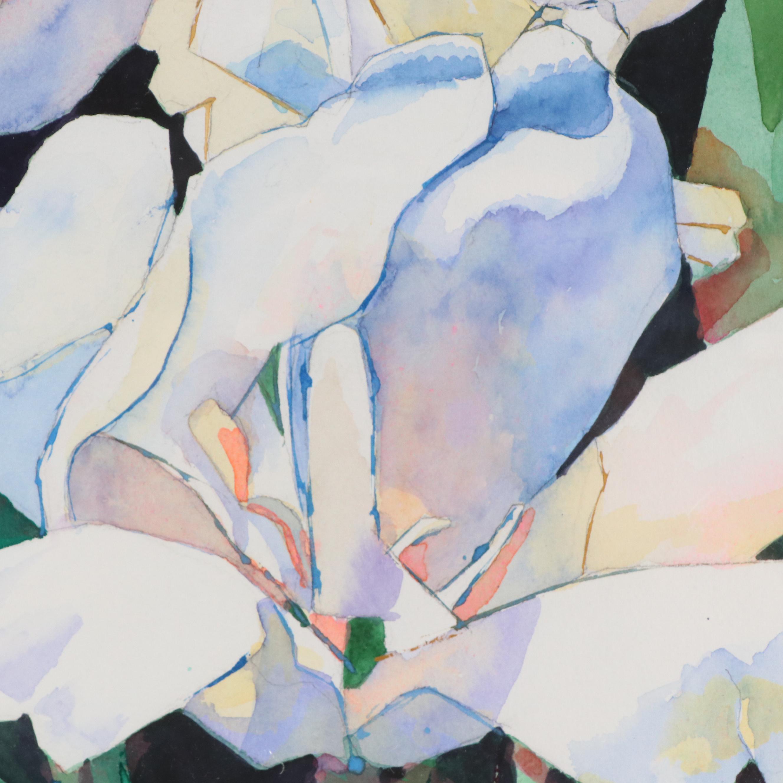 Rosemary Shirley Watercolor Painting of Floral Landscape "Flowers," 1992