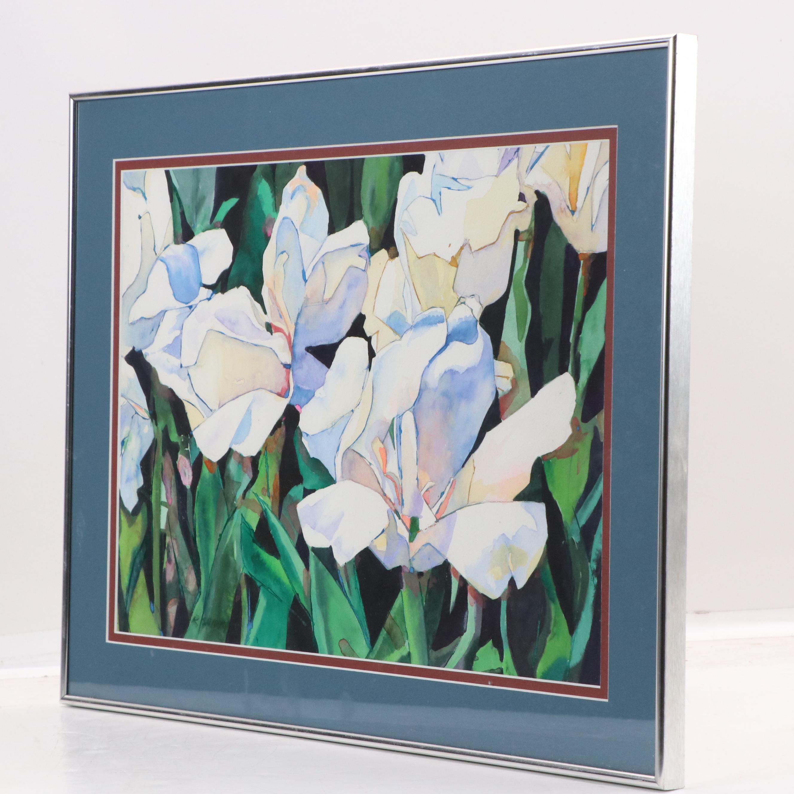 Rosemary Shirley Watercolor Painting of Floral Landscape "Flowers," 1992