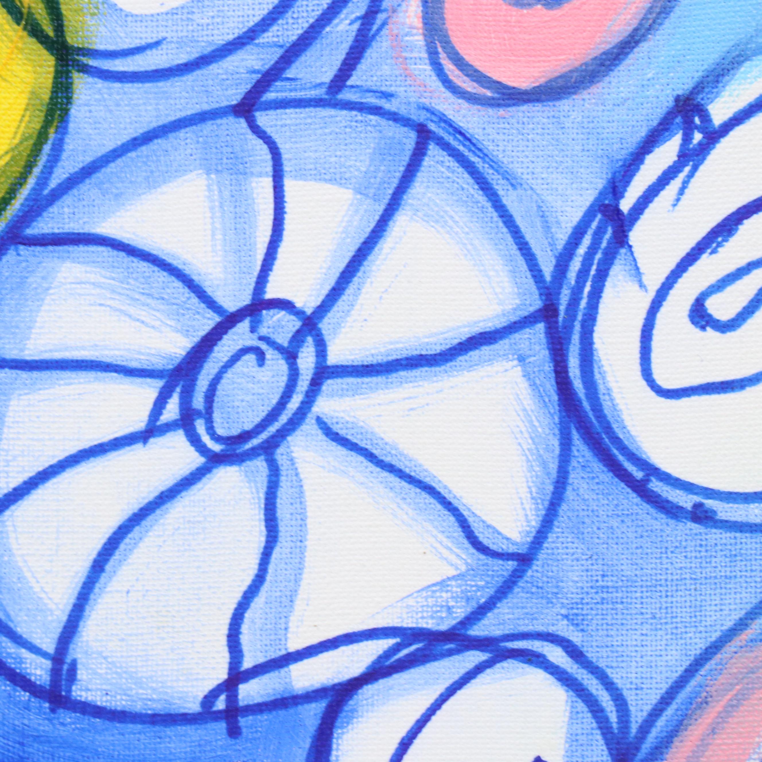 Lanre Buraimoh Stylized Floral Mixed Media Painting, 2015