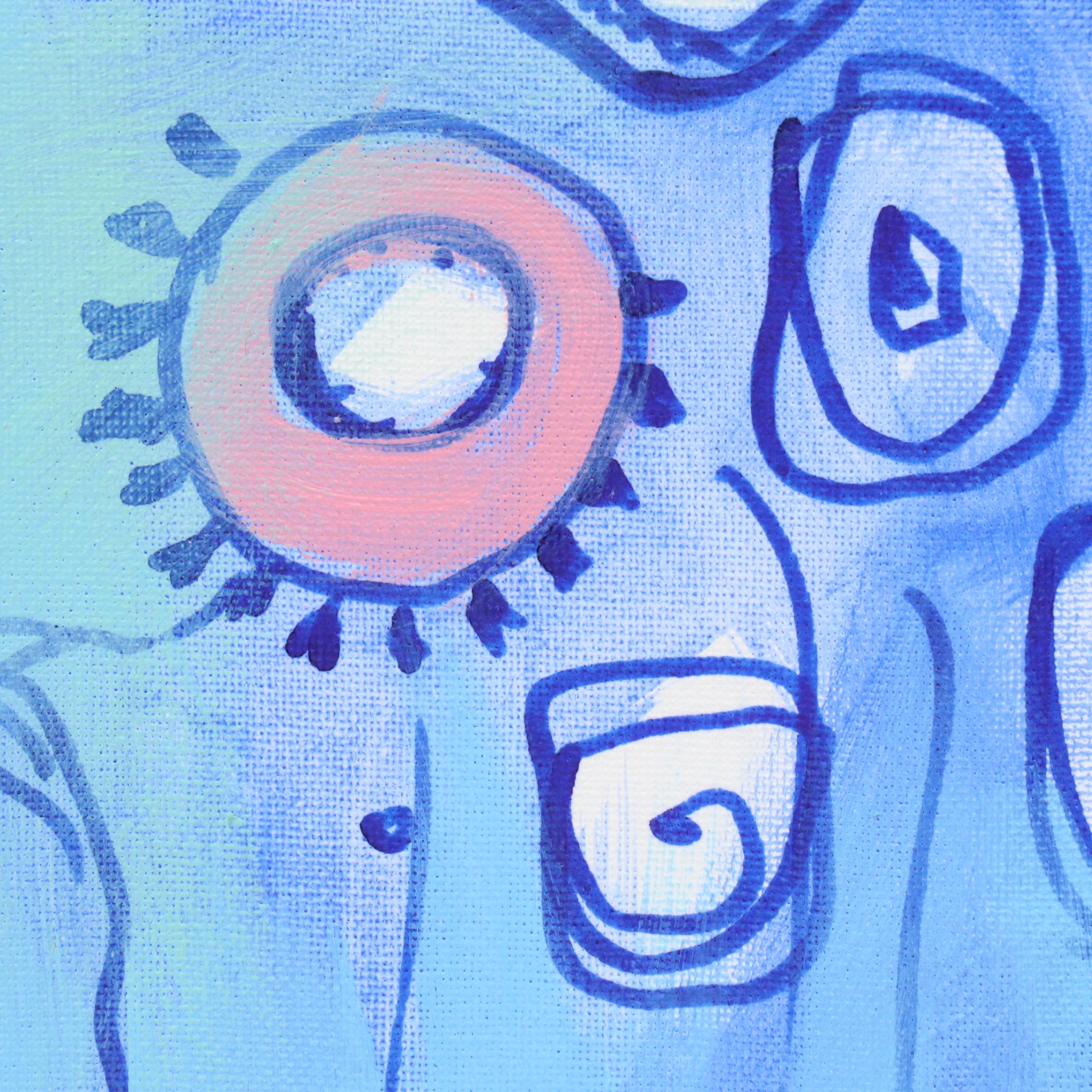 Lanre Buraimoh Stylized Floral Mixed Media Painting, 2015