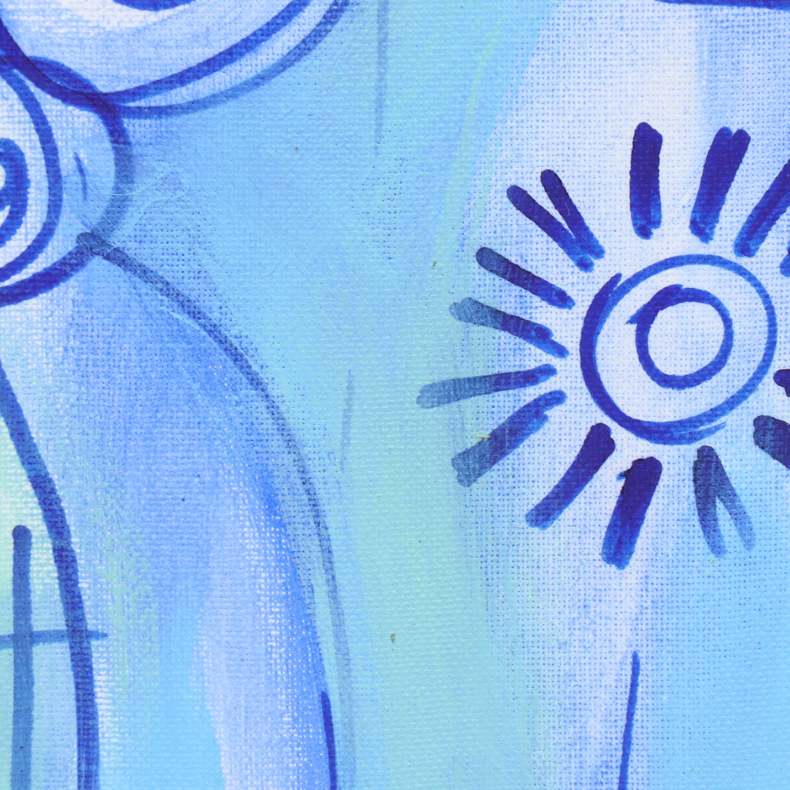 Lanre Buraimoh Stylized Floral Mixed Media Painting, 2015