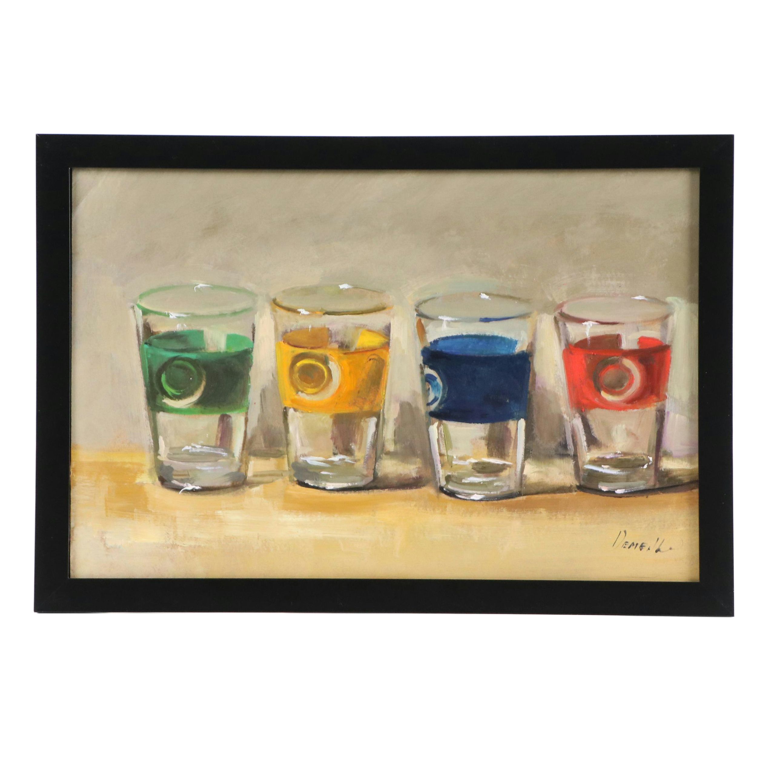 Natalia Demenko Still Life Oil Painting of Drinking Glasses, 21st Century