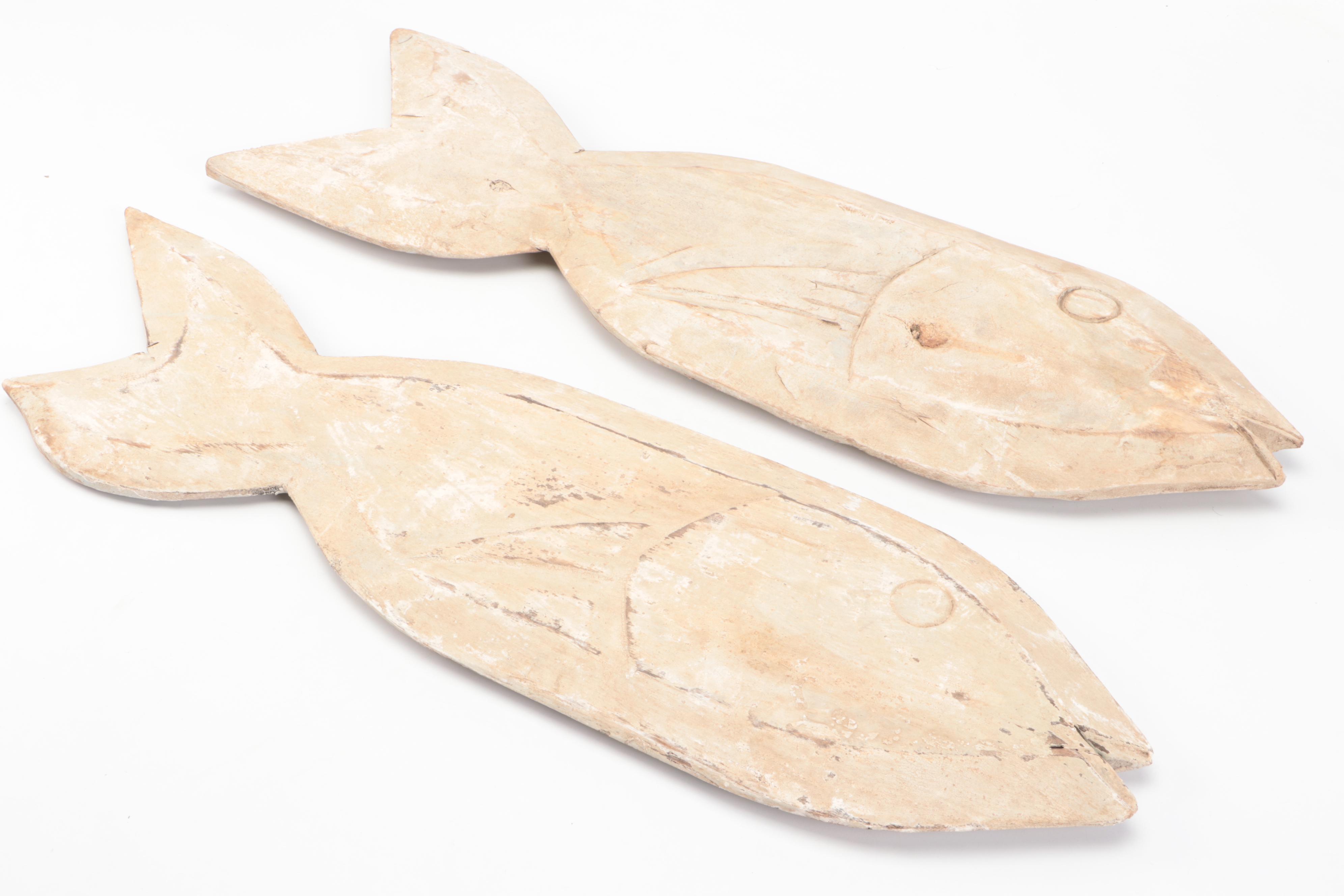 Pair of Indonesian Hand-Carved and Painted Wood Fish