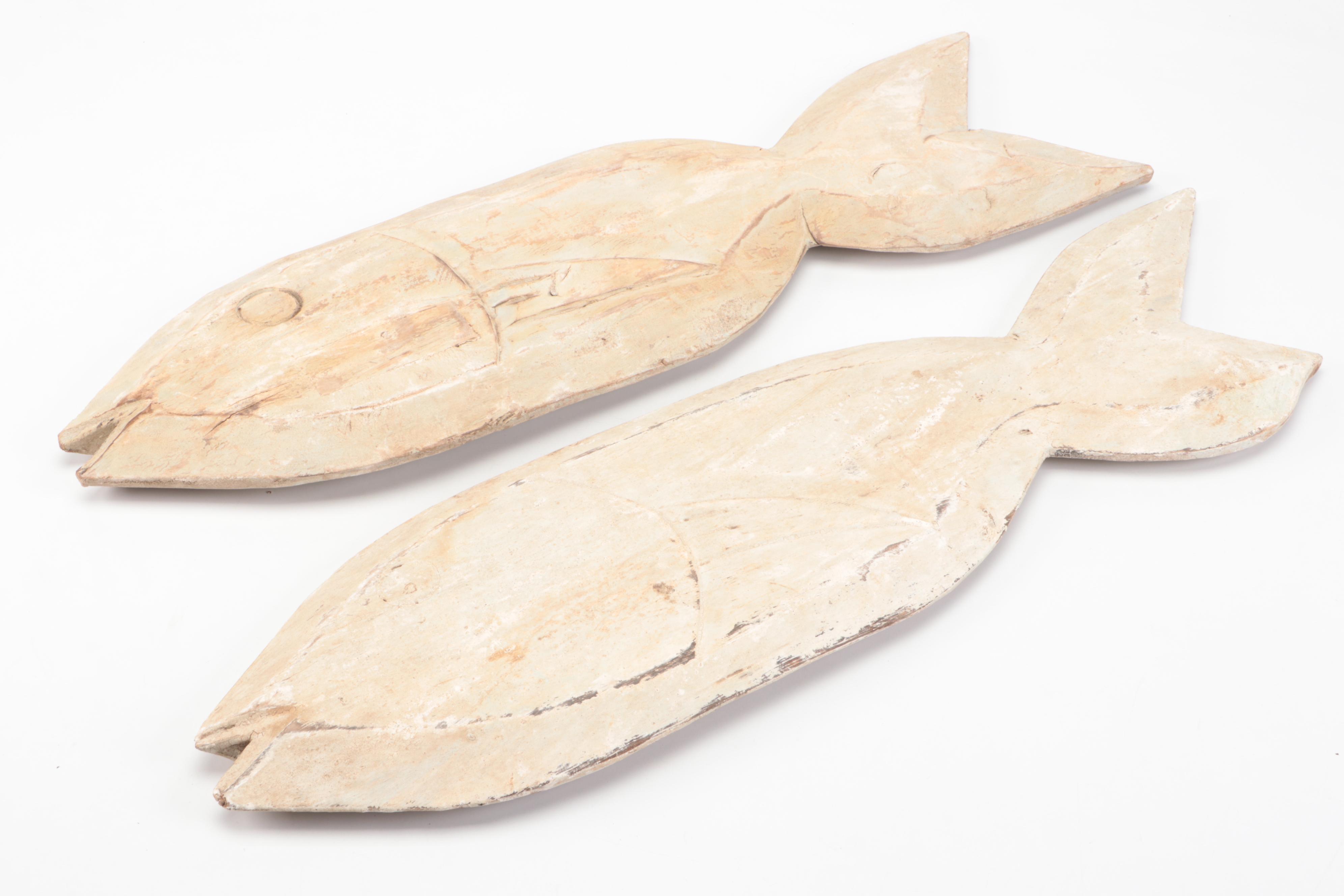 Pair of Indonesian Hand-Carved and Painted Wood Fish