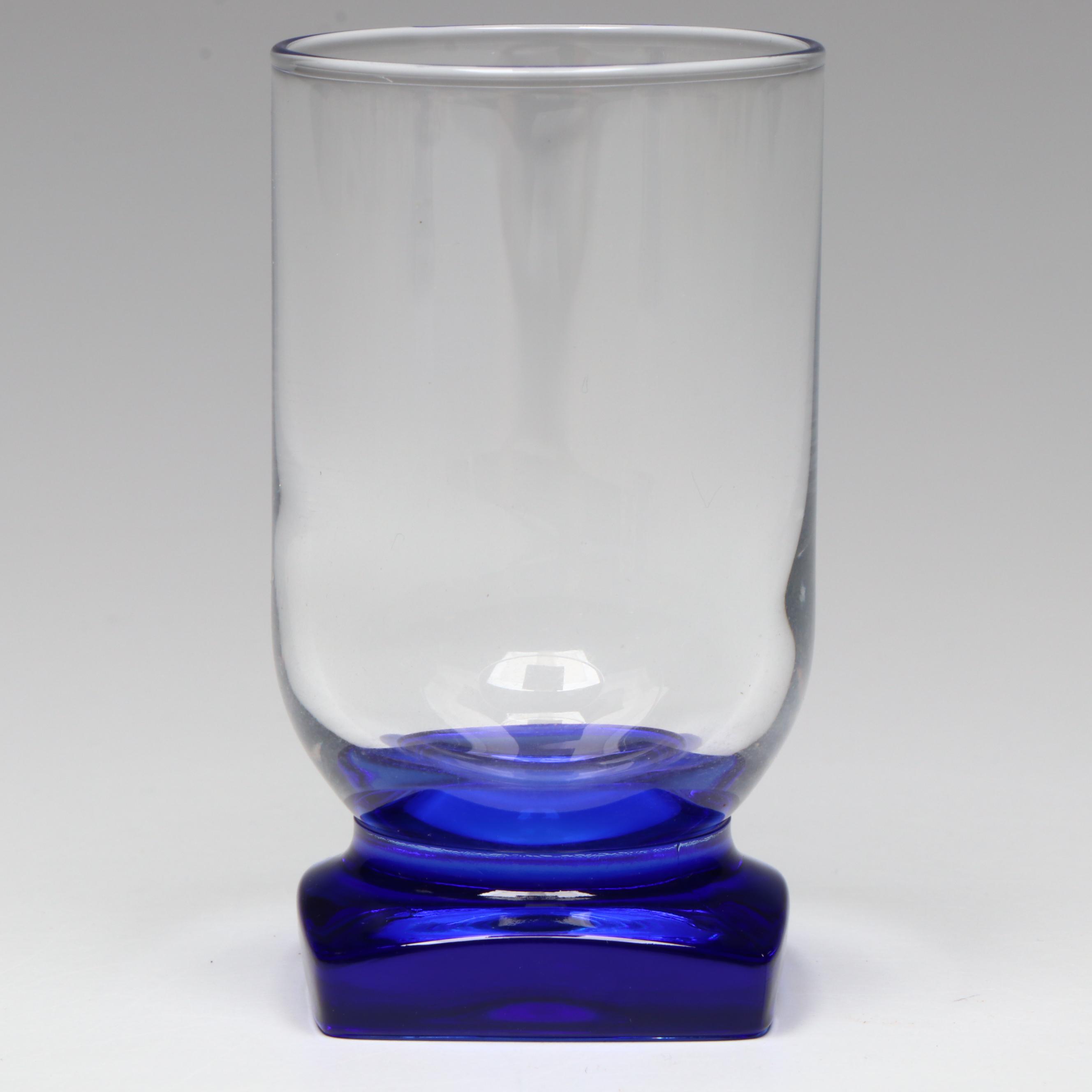 Contemporary Blue and Clear Glass Decanter and Glass