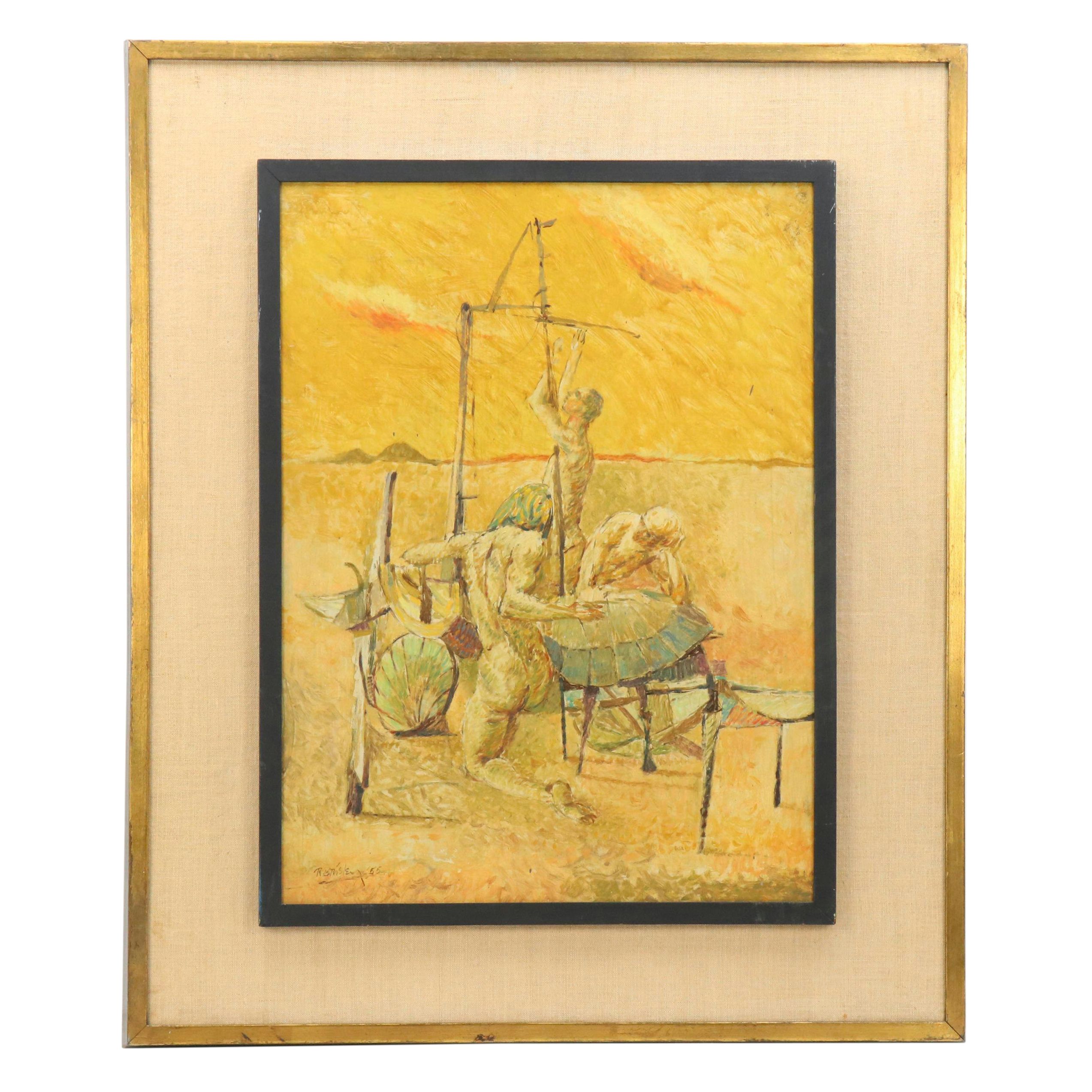 Surrealist Figurative Oil Painting, 1955