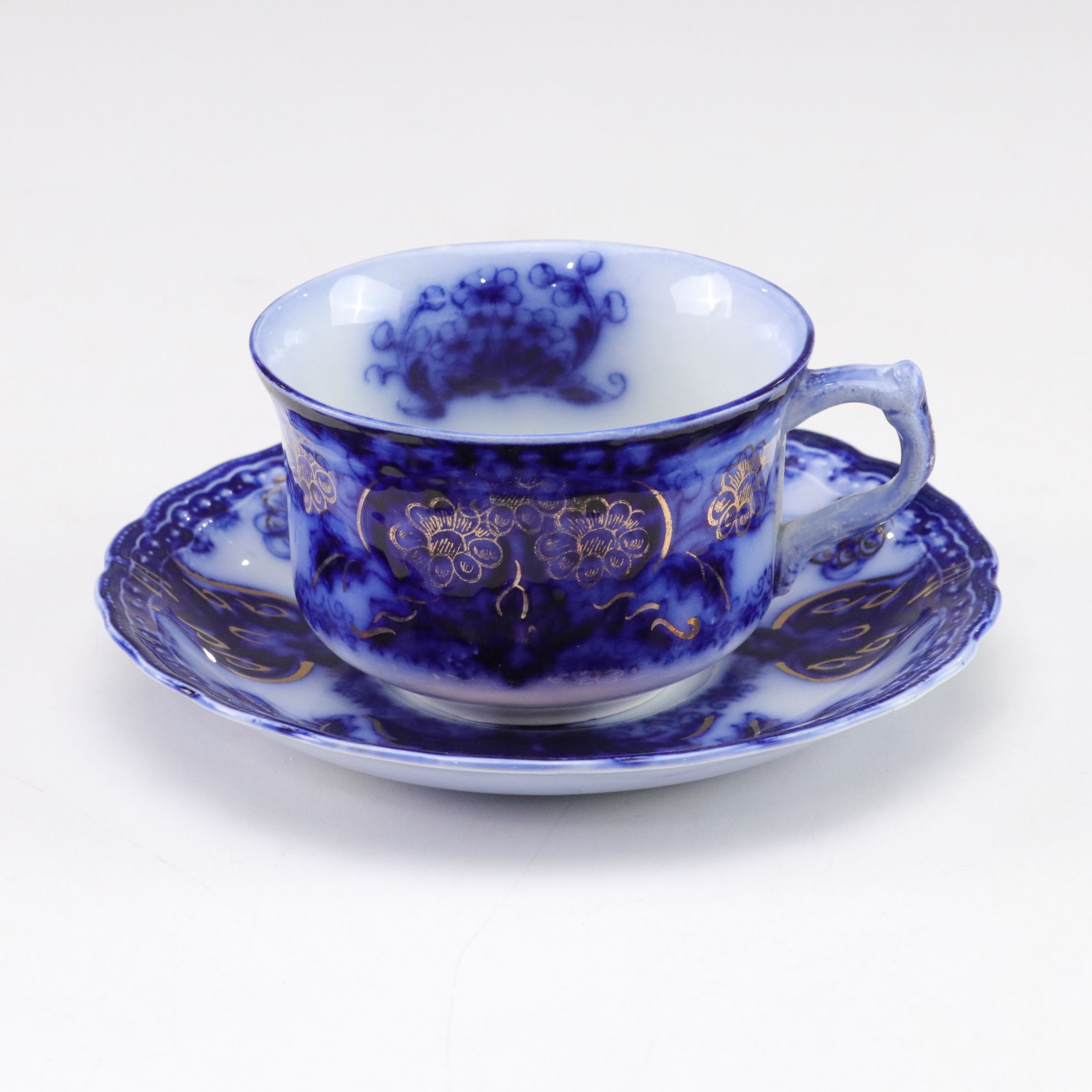 Wood & Son "Seville" Gilt Porcelain Flat Cup, Saucer & Plate