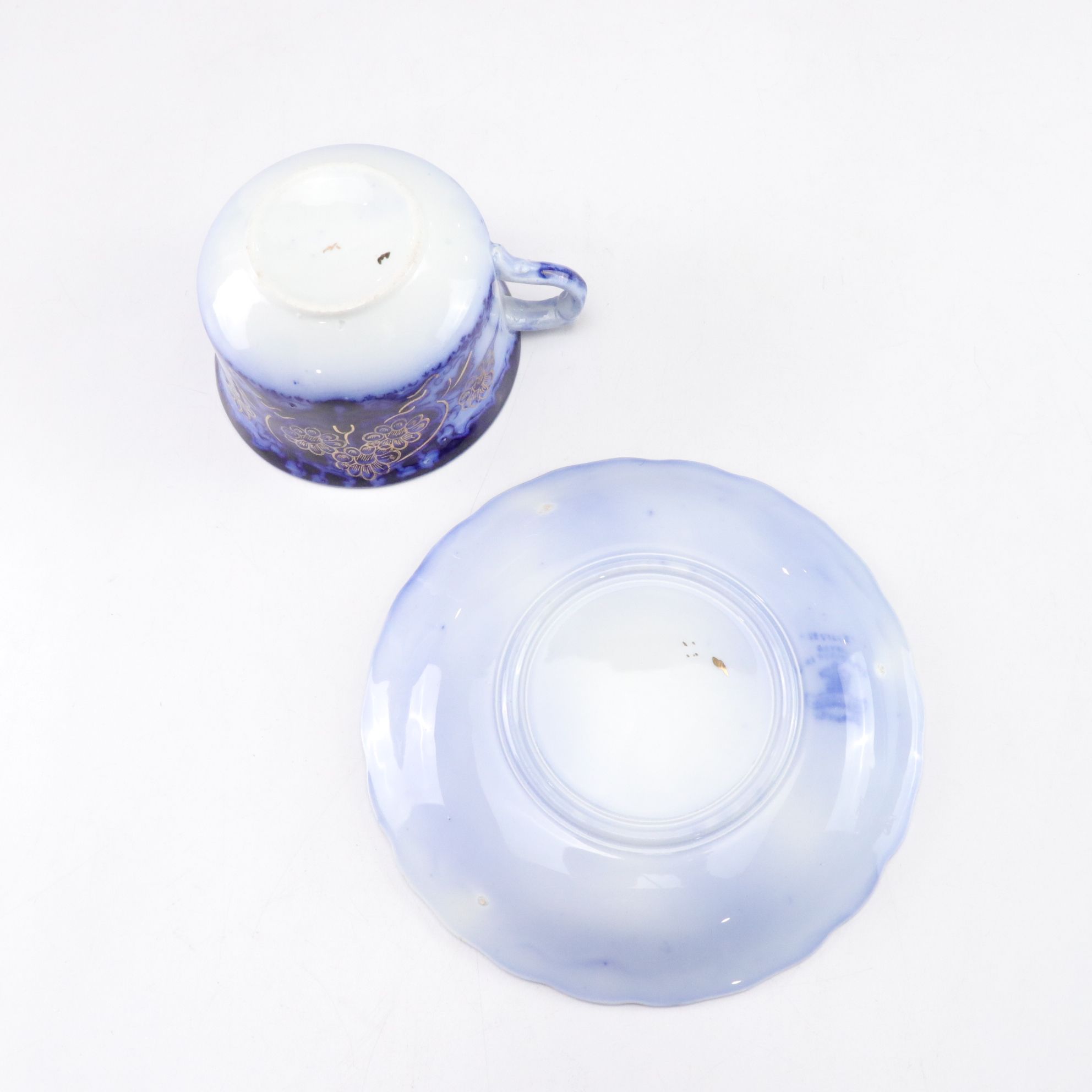 Wood & Son "Seville" Gilt Porcelain Flat Cup, Saucer & Plate