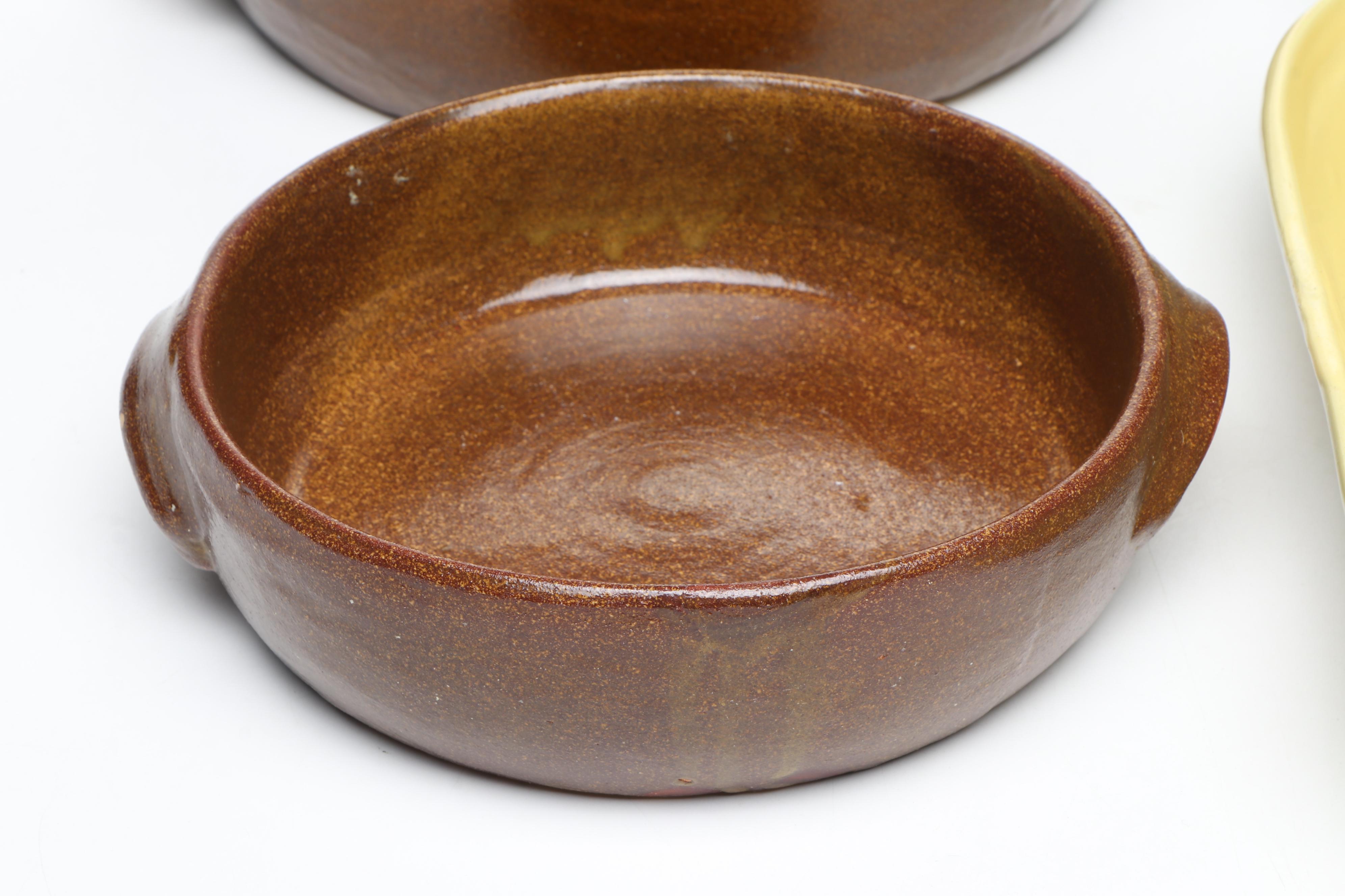 Virgel Webb for Bybee Pottery Casserole with Other Ceramic Bakeware and Spoon