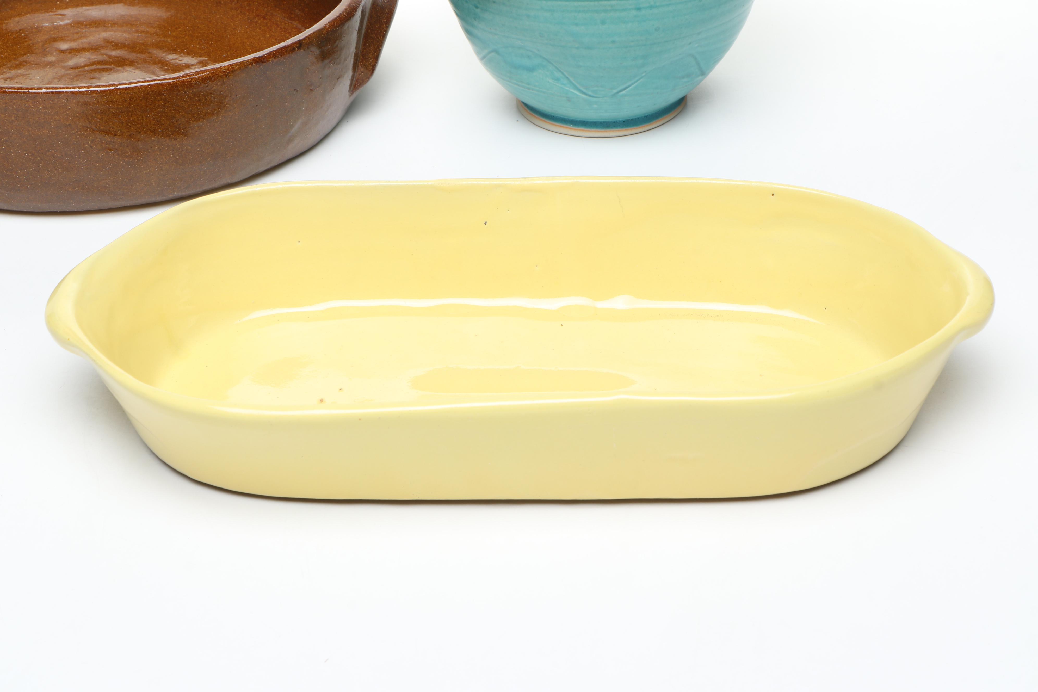 Virgel Webb for Bybee Pottery Casserole with Other Ceramic Bakeware and Spoon