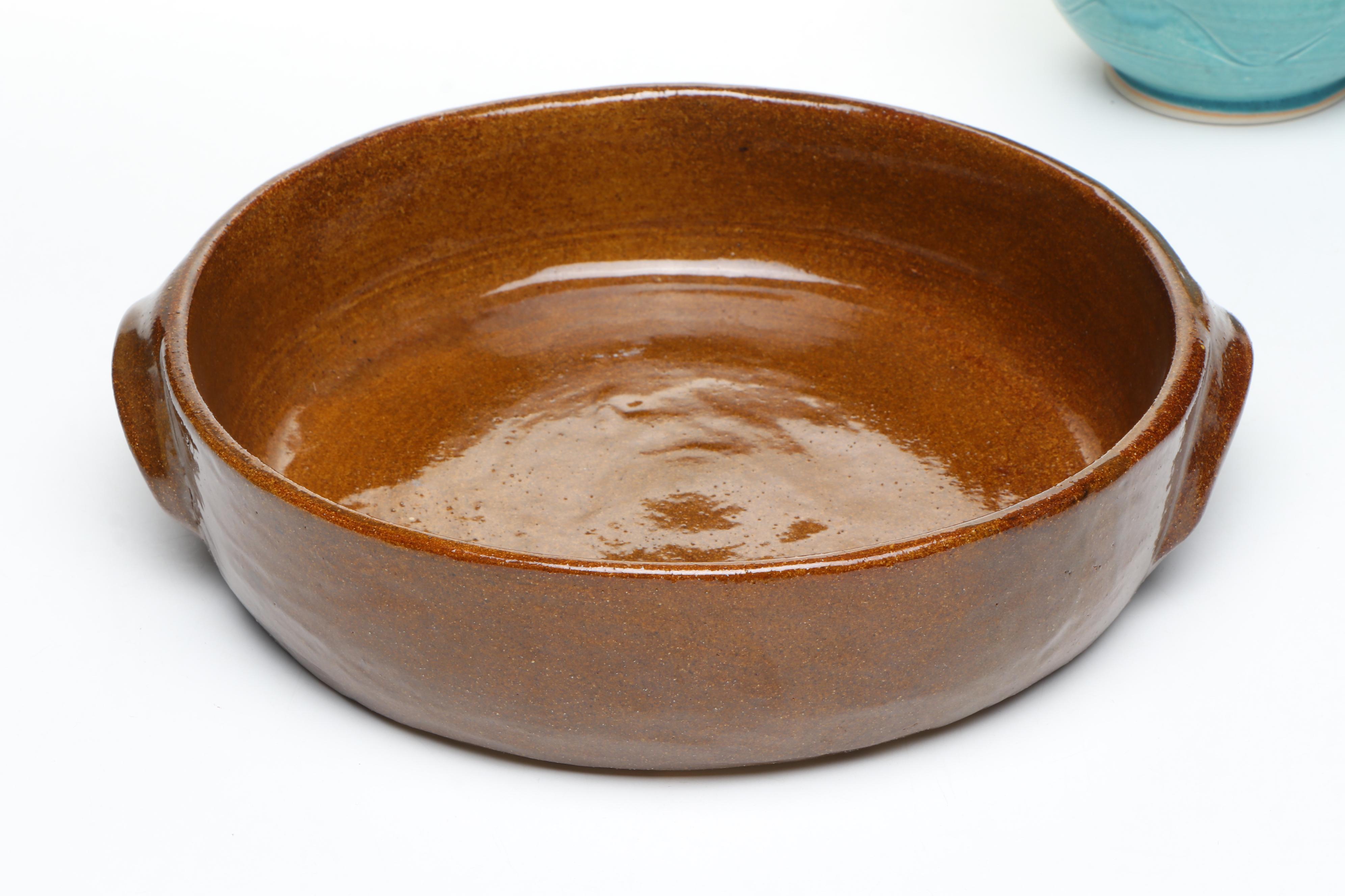 Virgel Webb for Bybee Pottery Casserole with Other Ceramic Bakeware and Spoon