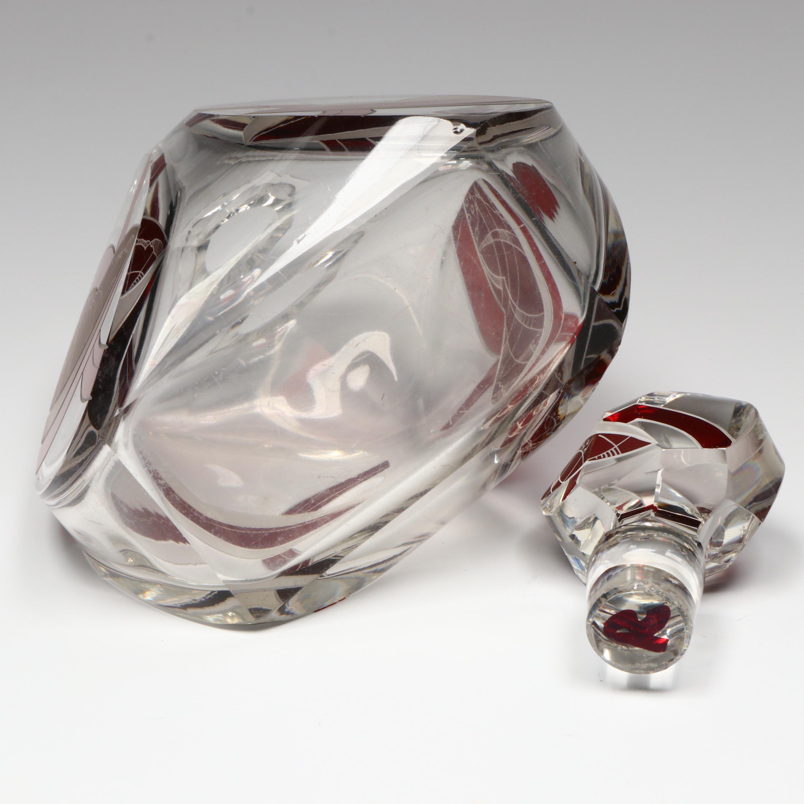 Karl Palda Art Deco Czech Crystal Decanter and Cocktail Glasses, Early 20th C.