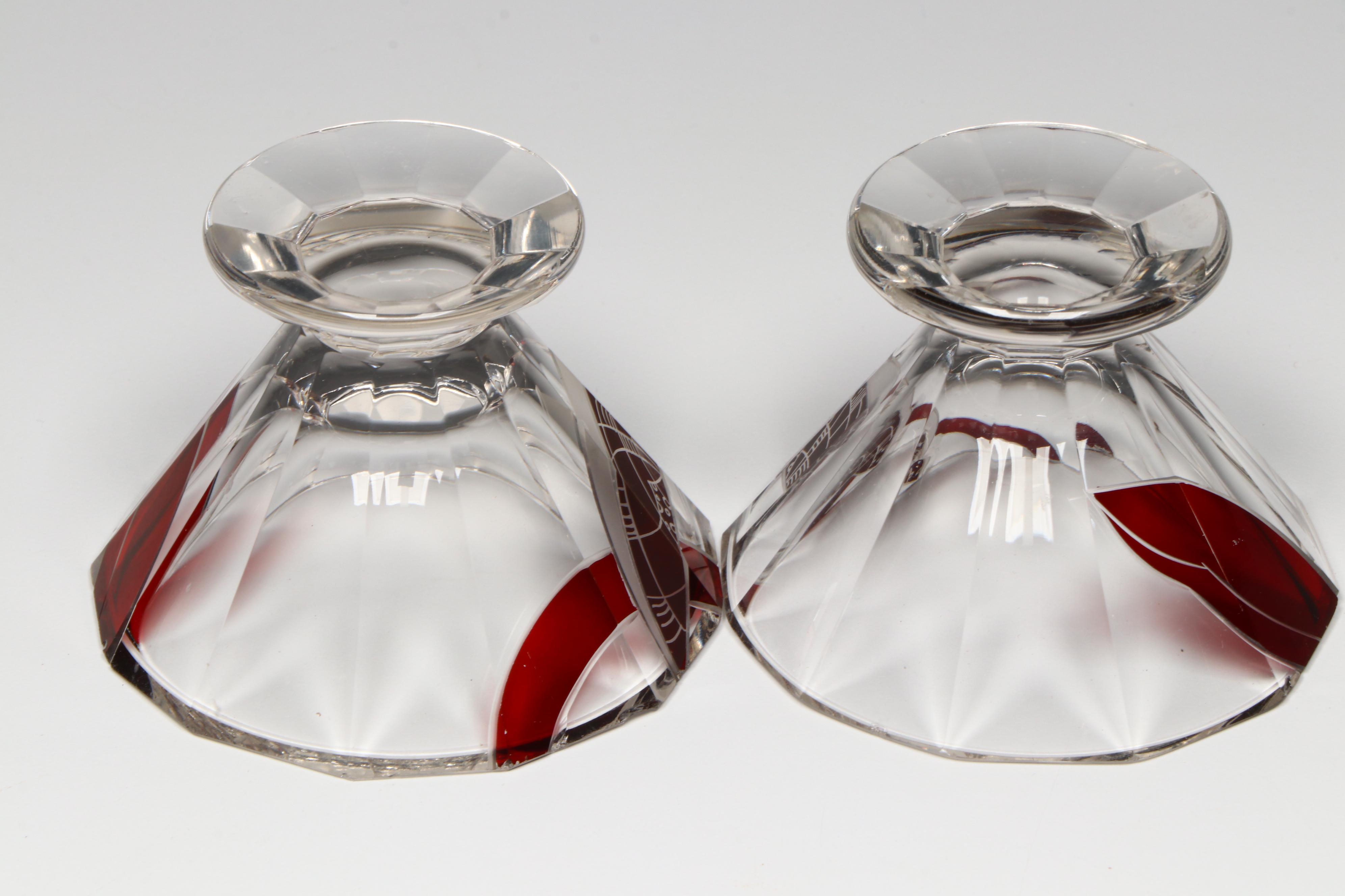 Karl Palda Art Deco Czech Crystal Decanter and Cocktail Glasses, Early 20th C.