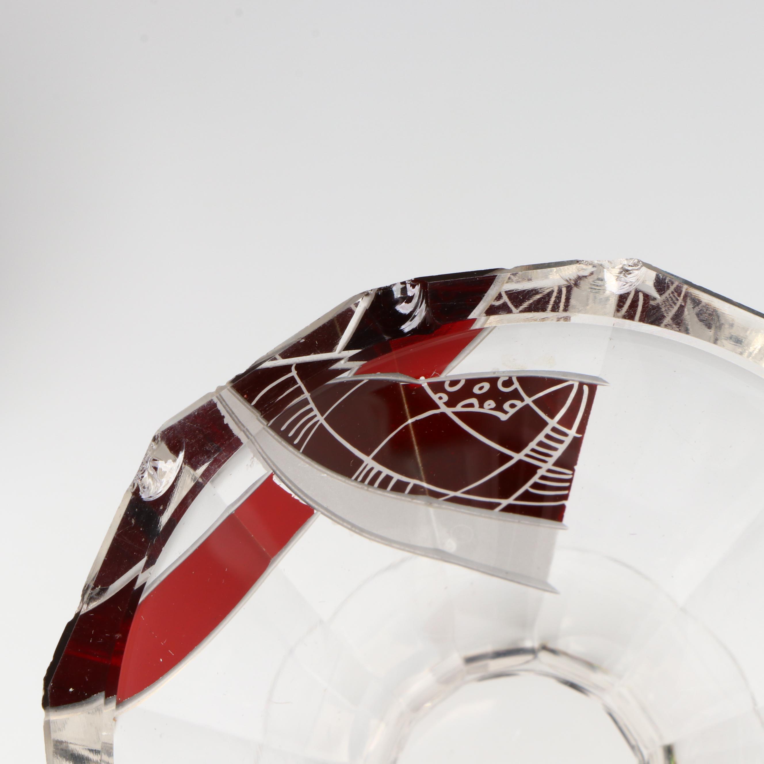 Karl Palda Art Deco Czech Crystal Decanter and Cocktail Glasses, Early 20th C.