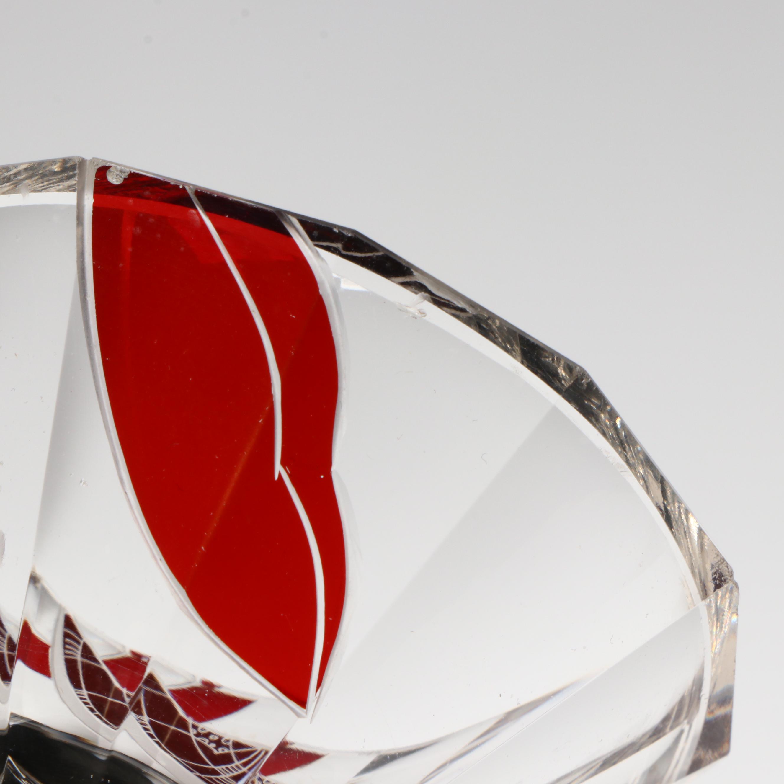 Karl Palda Art Deco Czech Crystal Decanter and Cocktail Glasses, Early 20th C.