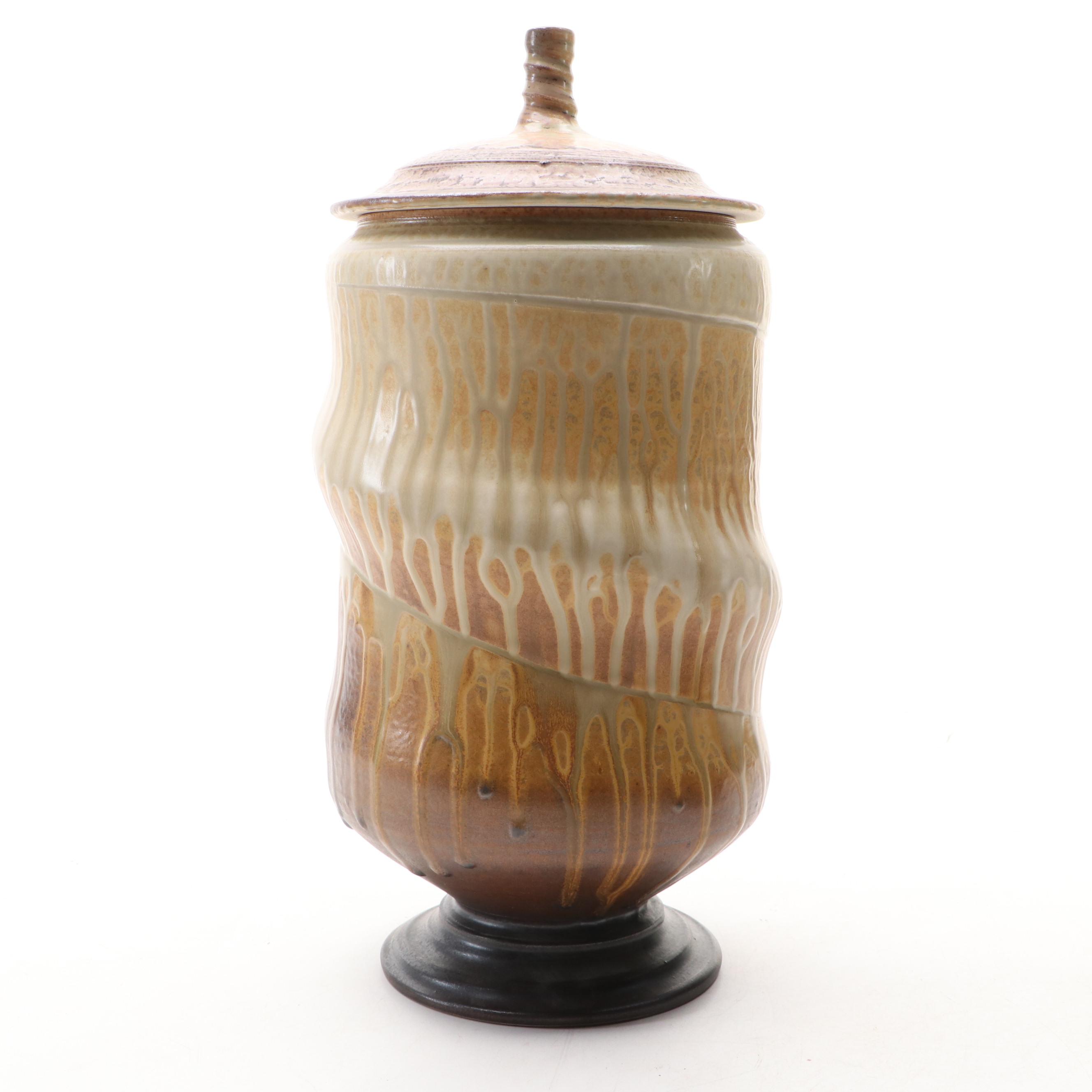Art Pottery Basket Vase and Lidded Jar