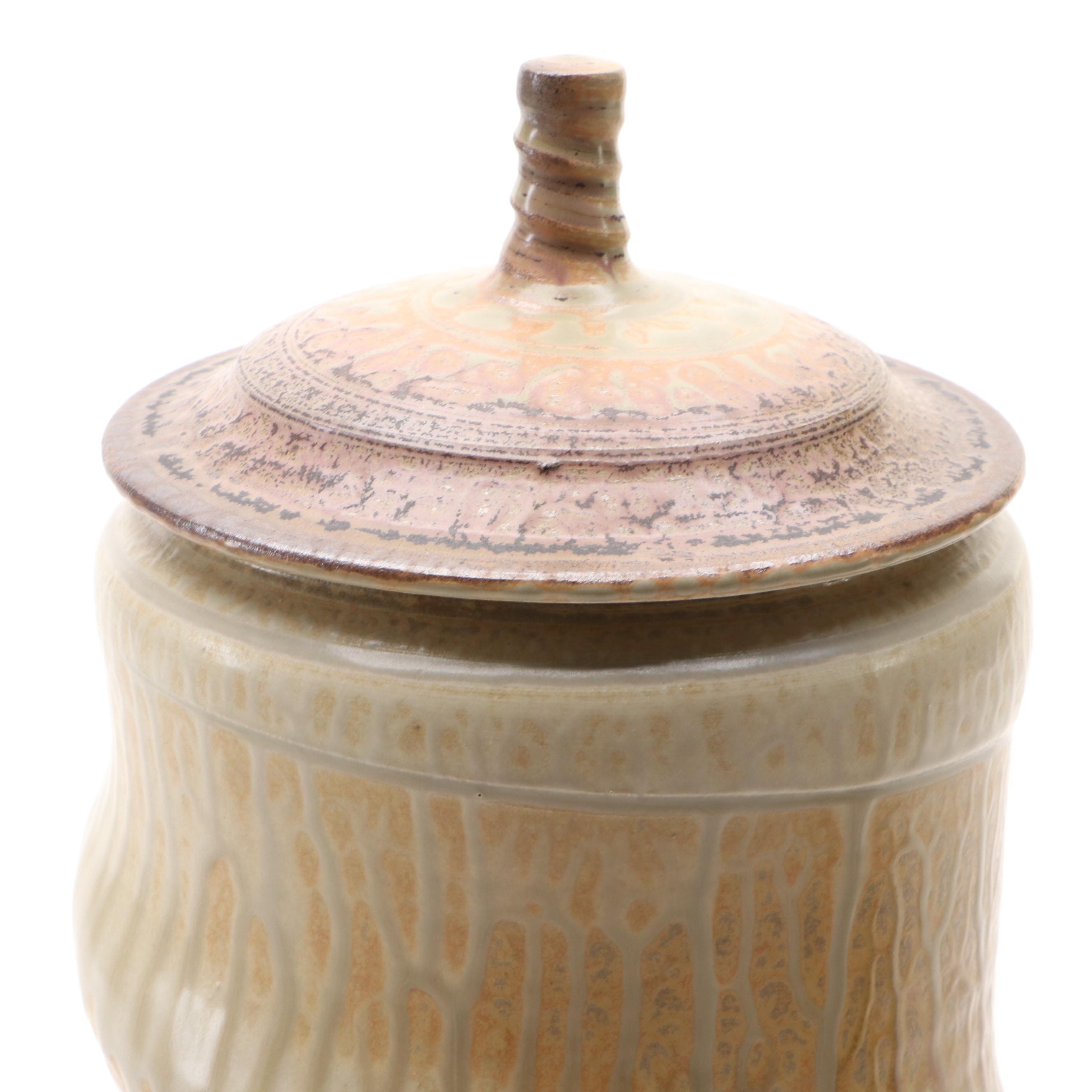 Art Pottery Basket Vase and Lidded Jar