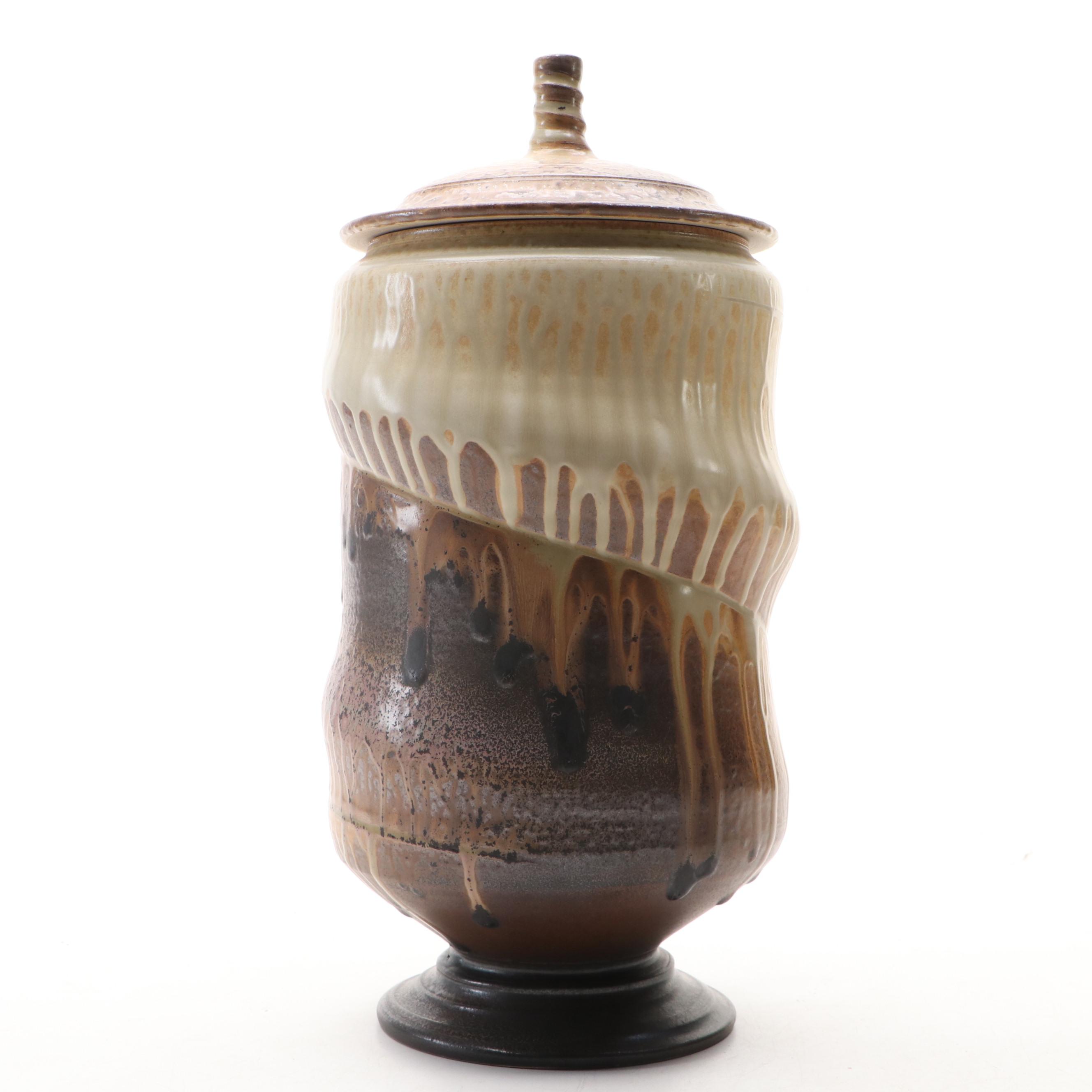 Art Pottery Basket Vase and Lidded Jar