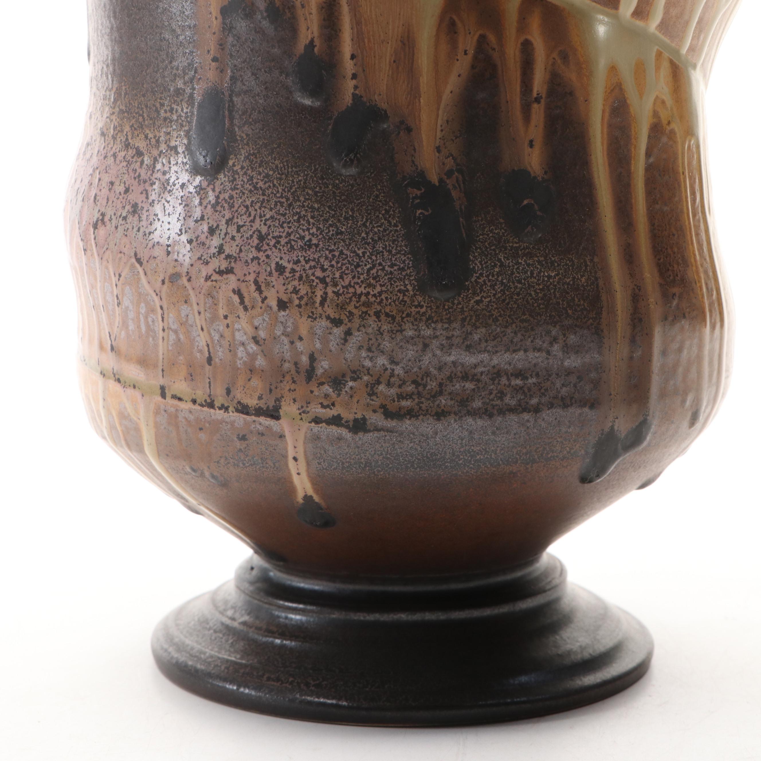 Art Pottery Basket Vase and Lidded Jar