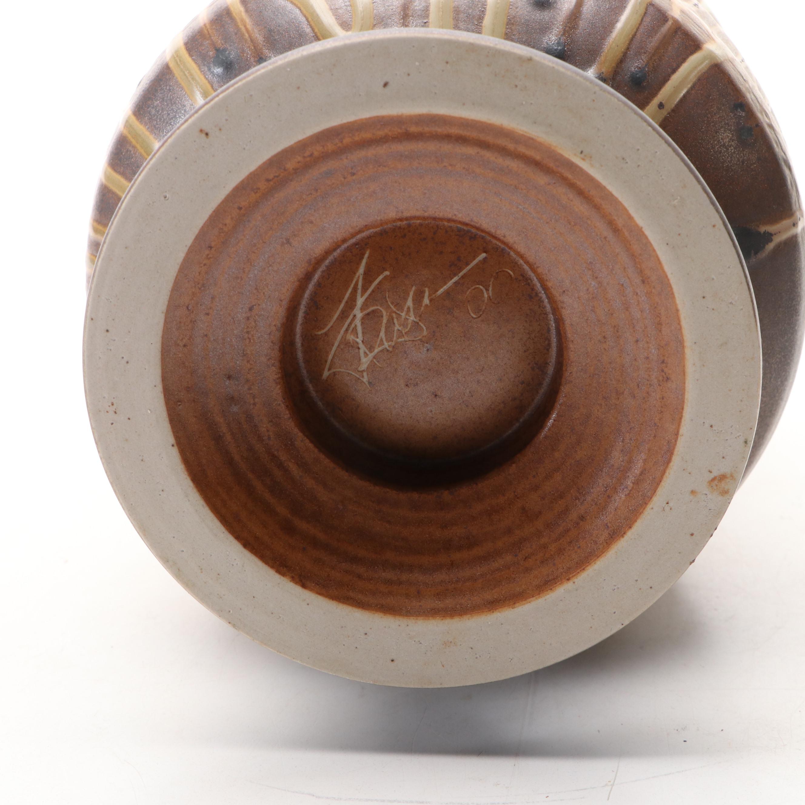 Art Pottery Basket Vase and Lidded Jar