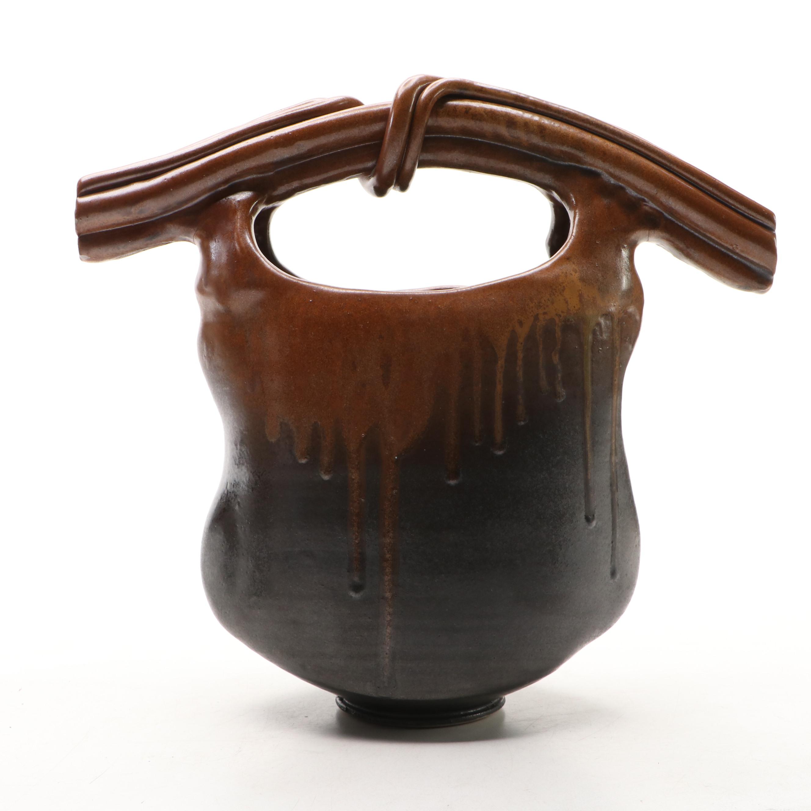 Art Pottery Basket Vase and Lidded Jar