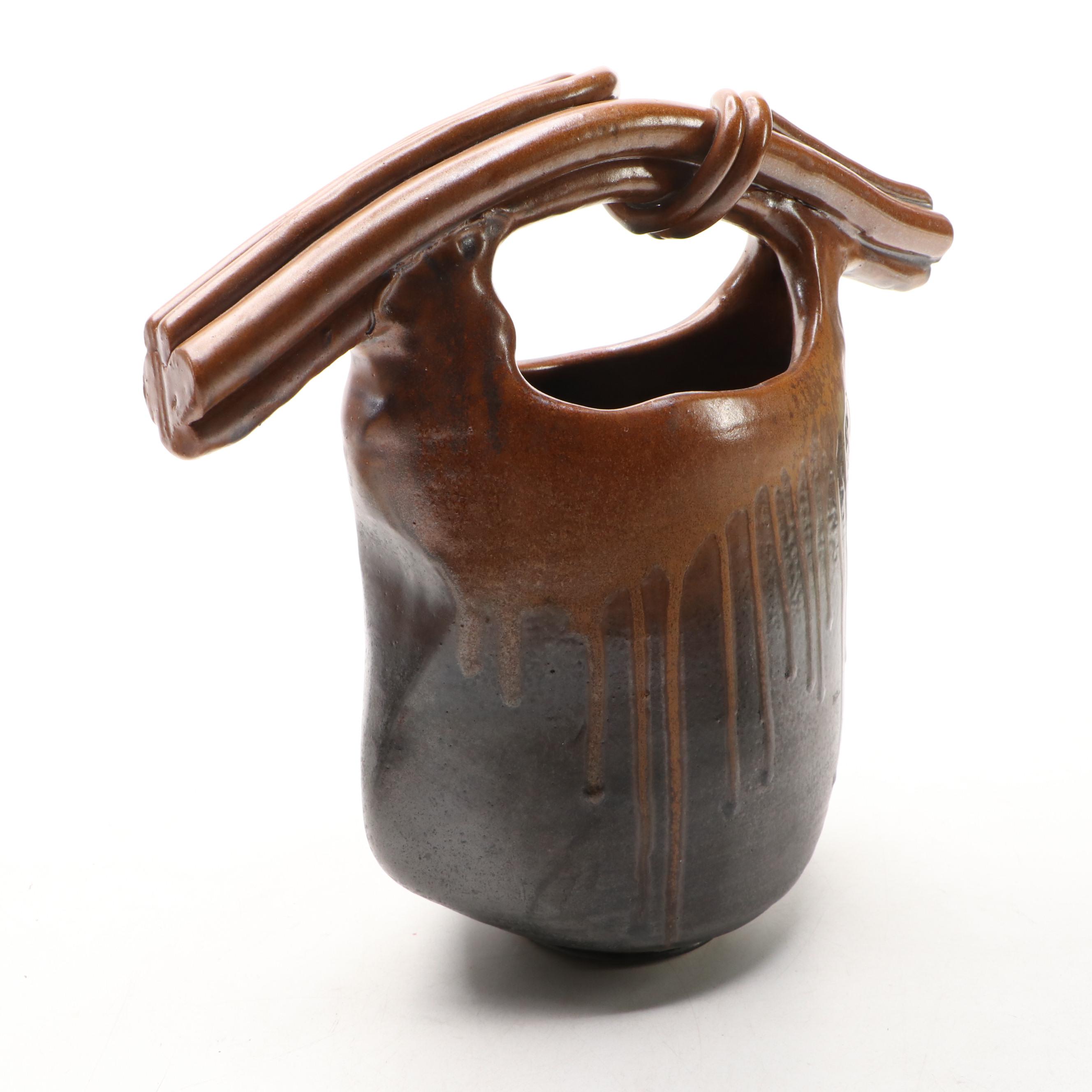 Art Pottery Basket Vase and Lidded Jar