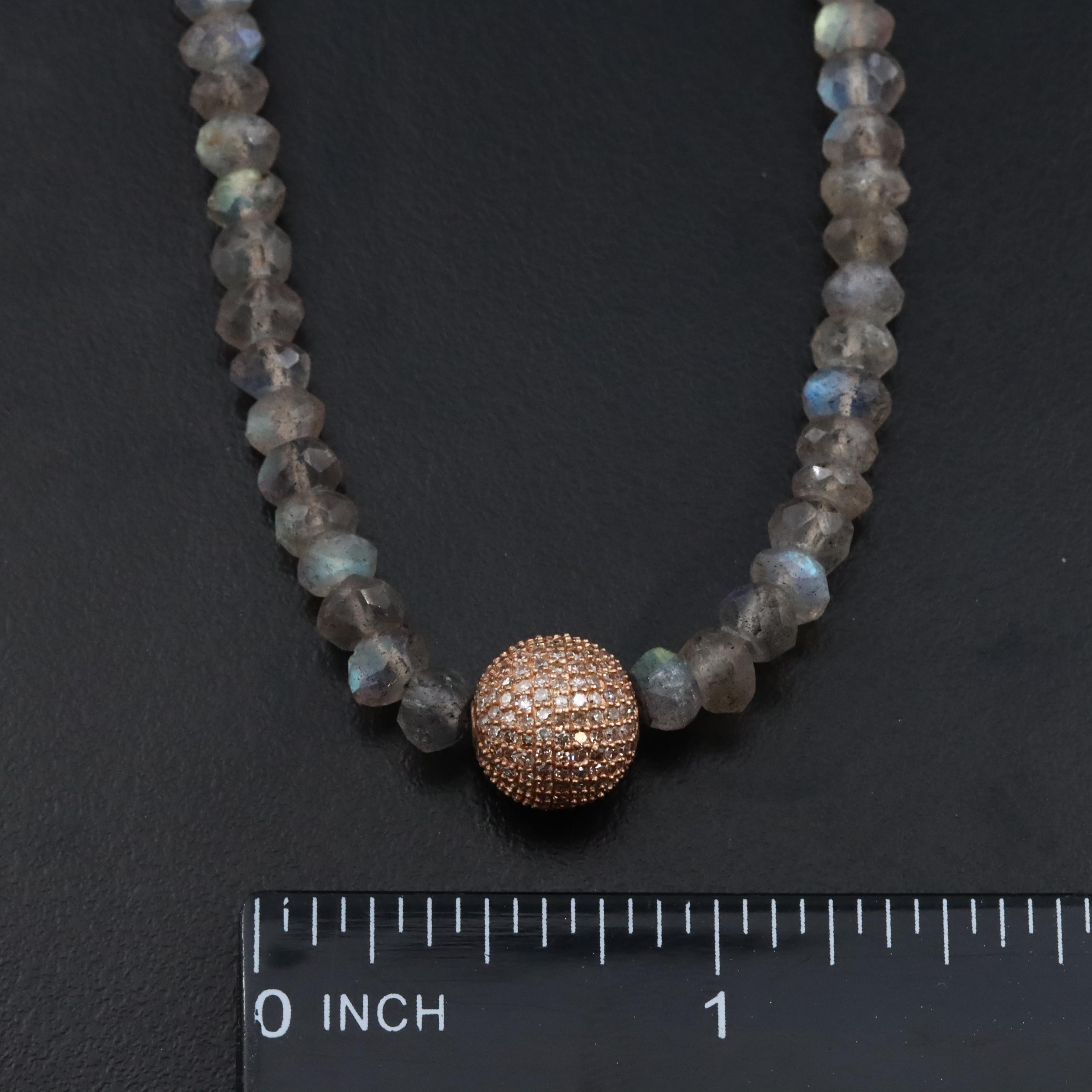 Labradorite Necklace with 14K Diamond Pavé Beads Attributed to Sheryl Lowe
