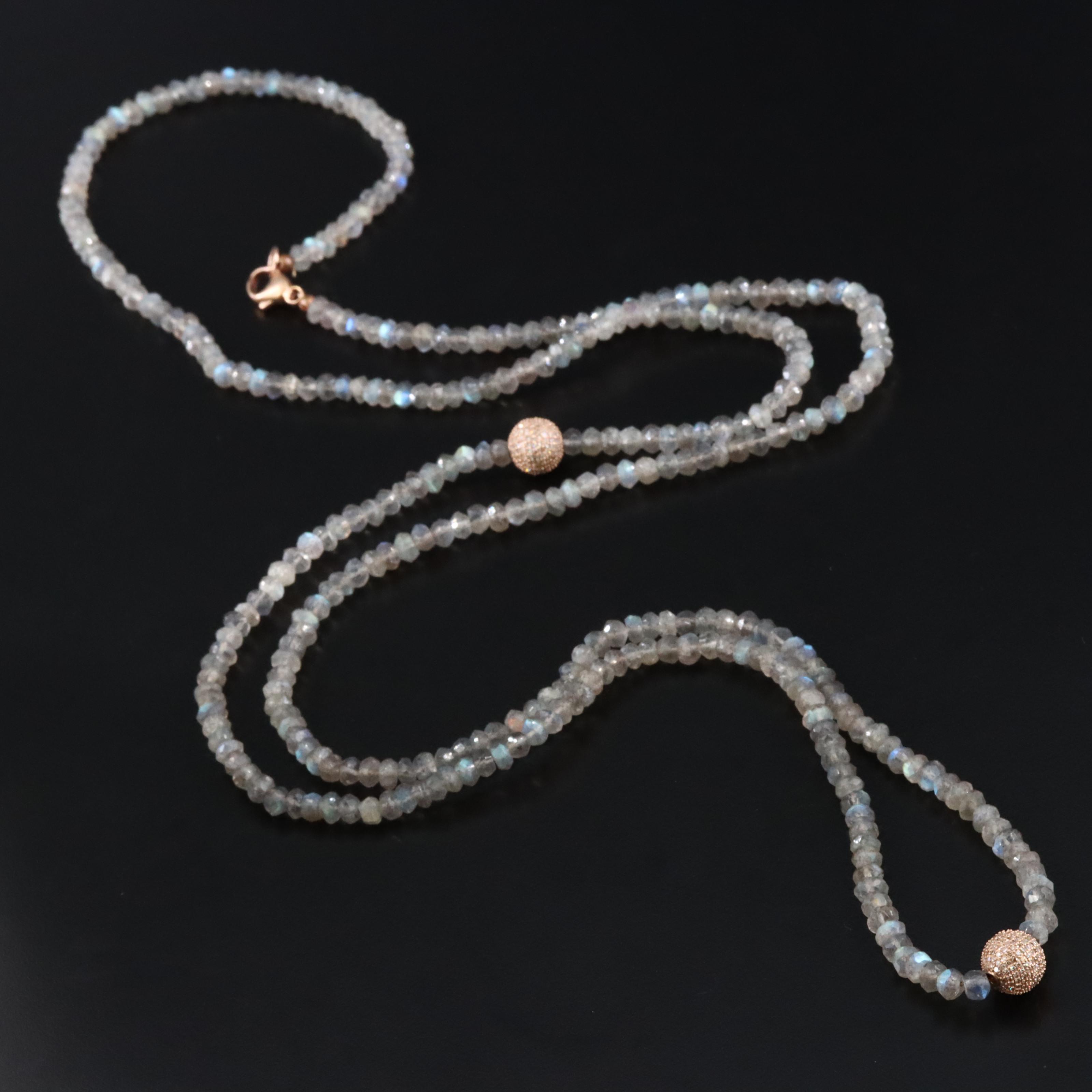 Labradorite Necklace with 14K Diamond Pavé Beads Attributed to Sheryl Lowe