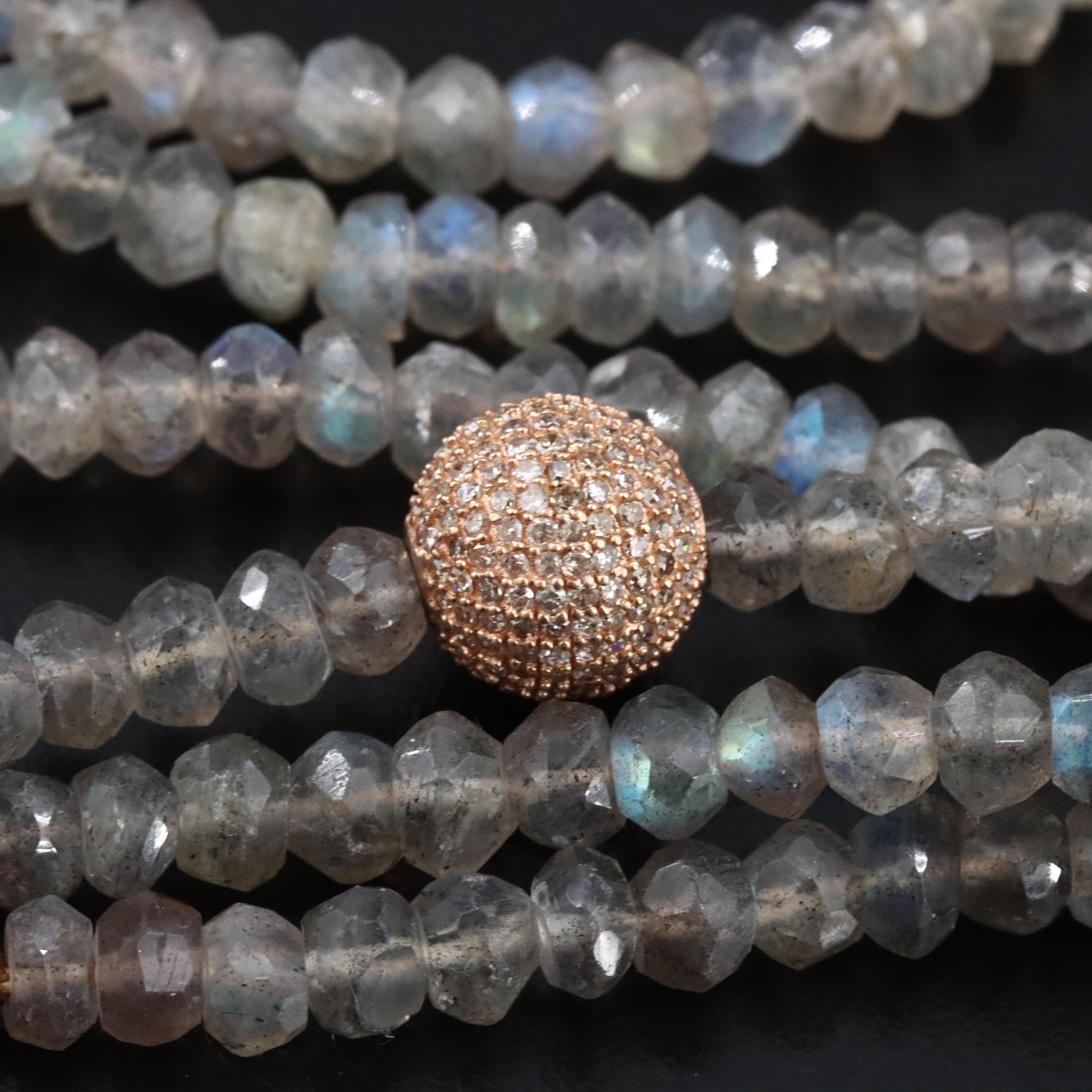 Labradorite Necklace with 14K Diamond Pavé Beads Attributed to Sheryl Lowe