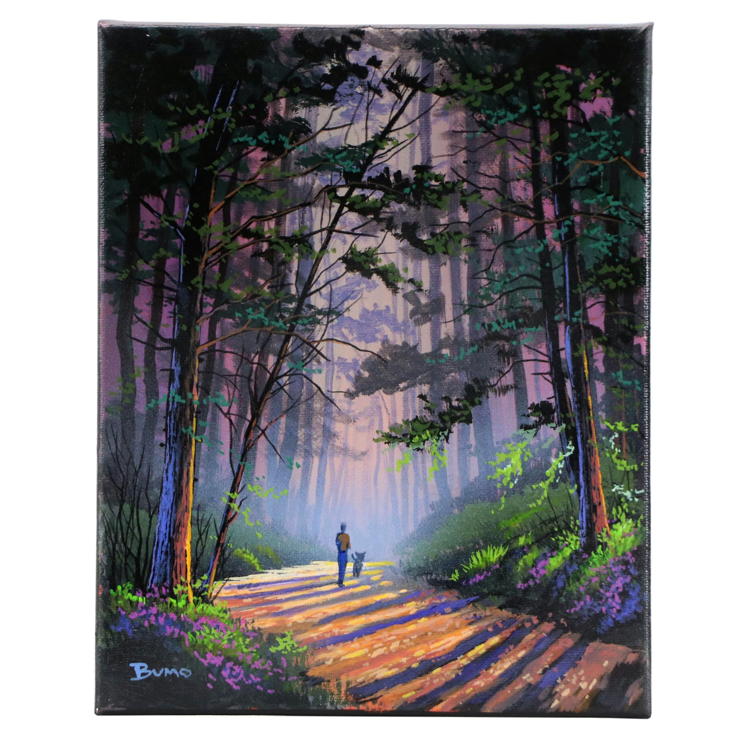 Doug "Bumo" Johnpeer Sunset Landscape Oil Painting "Dog Walker," 2025