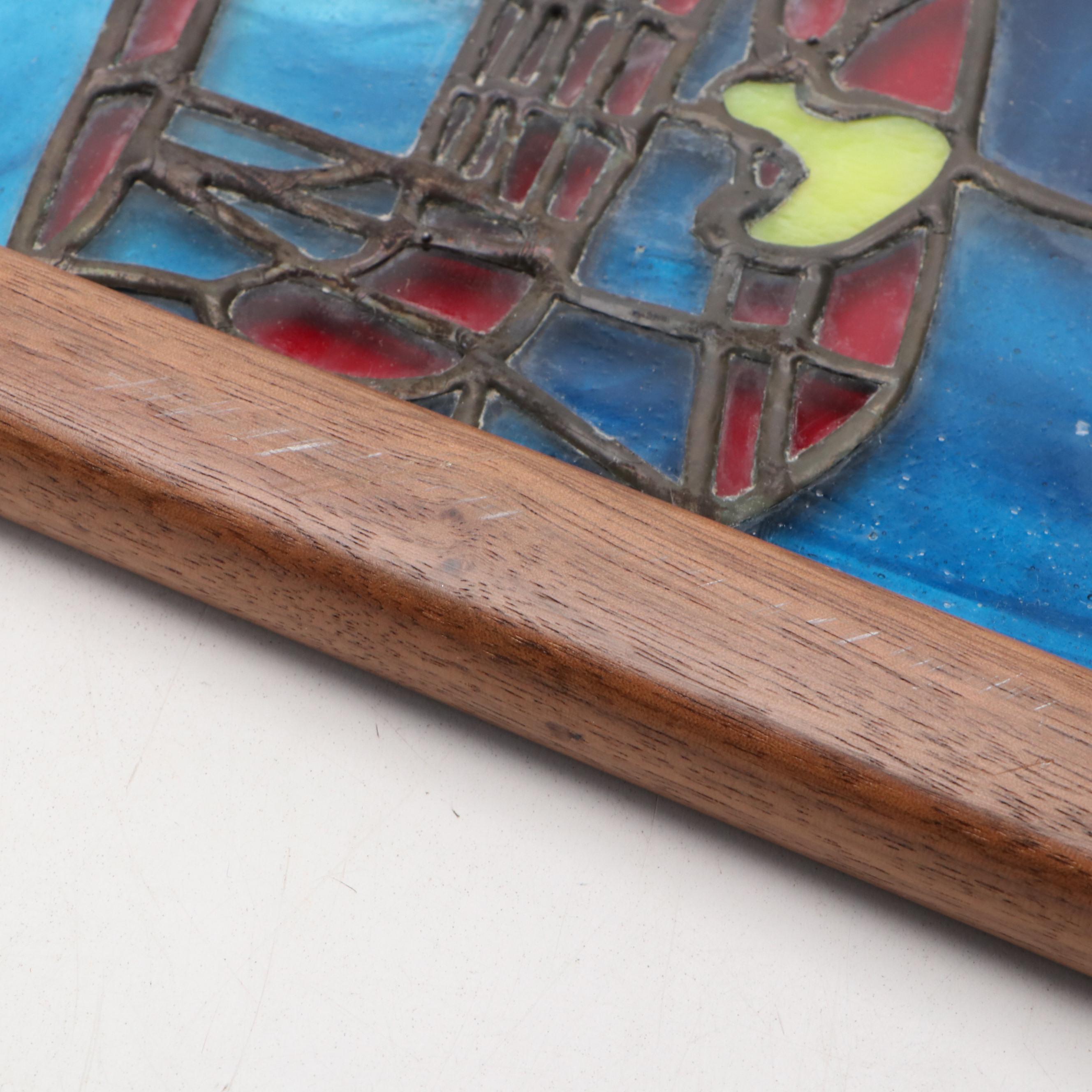 Wooden Framed Airplane Stained Glass Window Panel, Mid to Late 20th Century