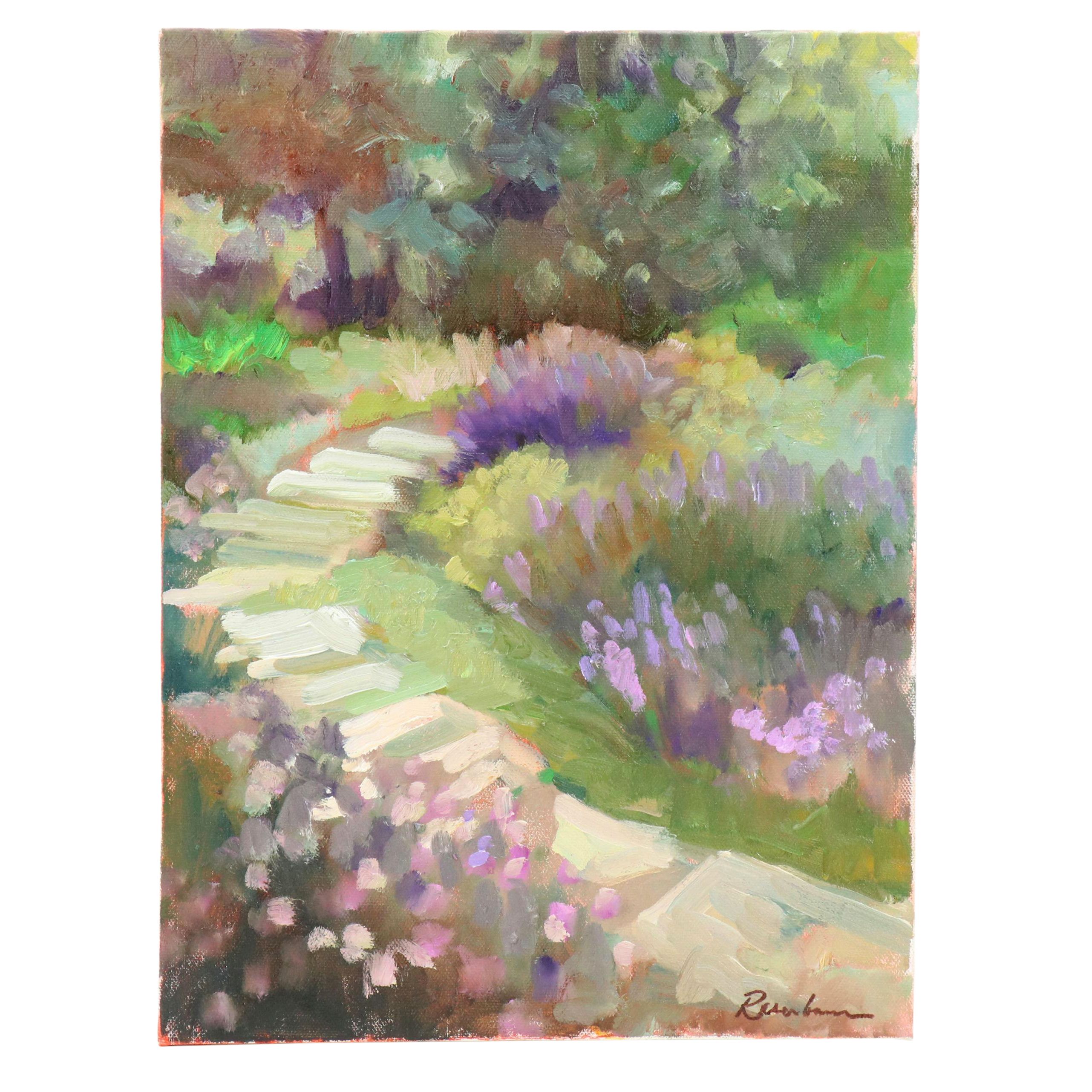Sally Rosenbaum Garden Landscape Oil Painting, 21st Century