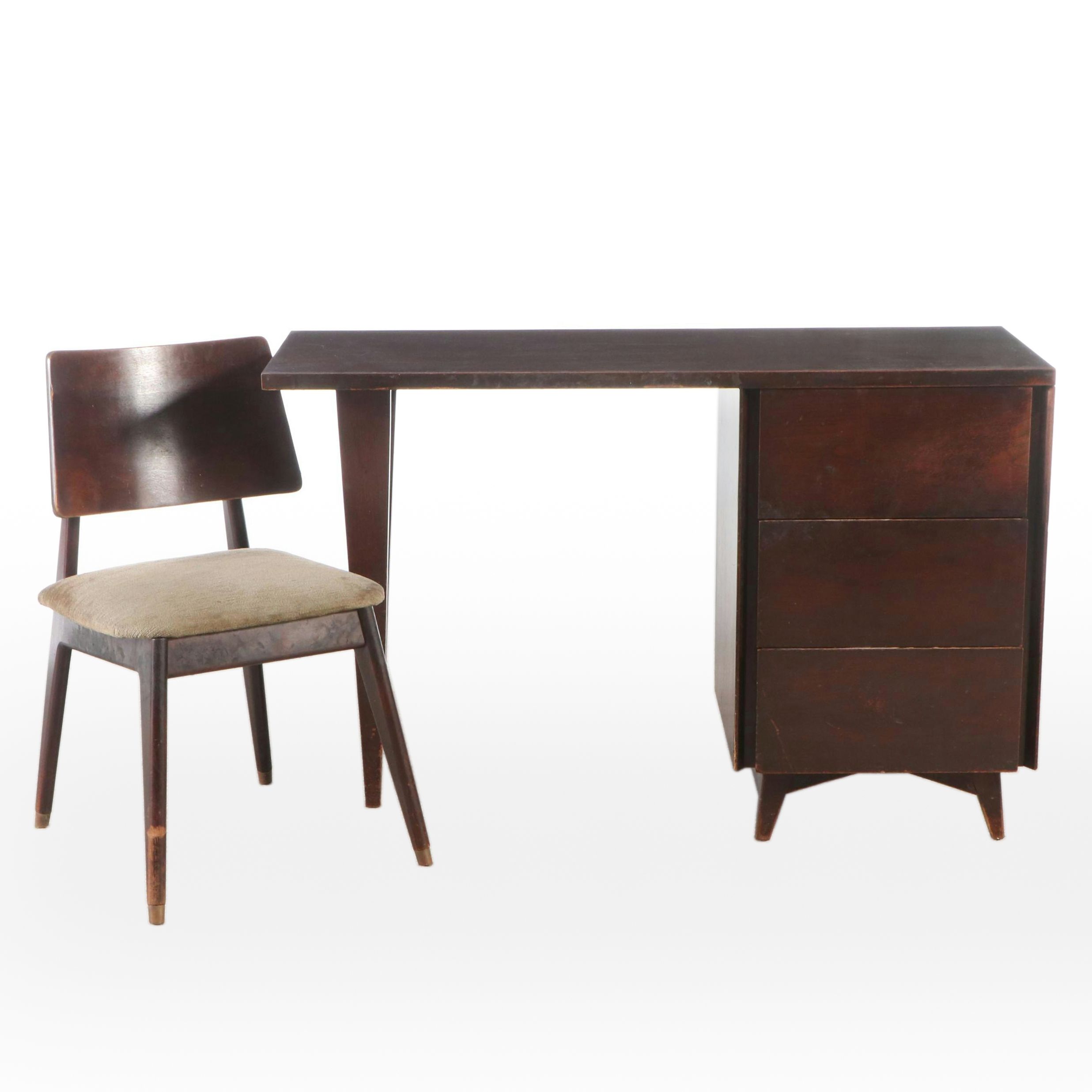 Mid Century Modern Walnut Desk with John Stuart Plywood Chair