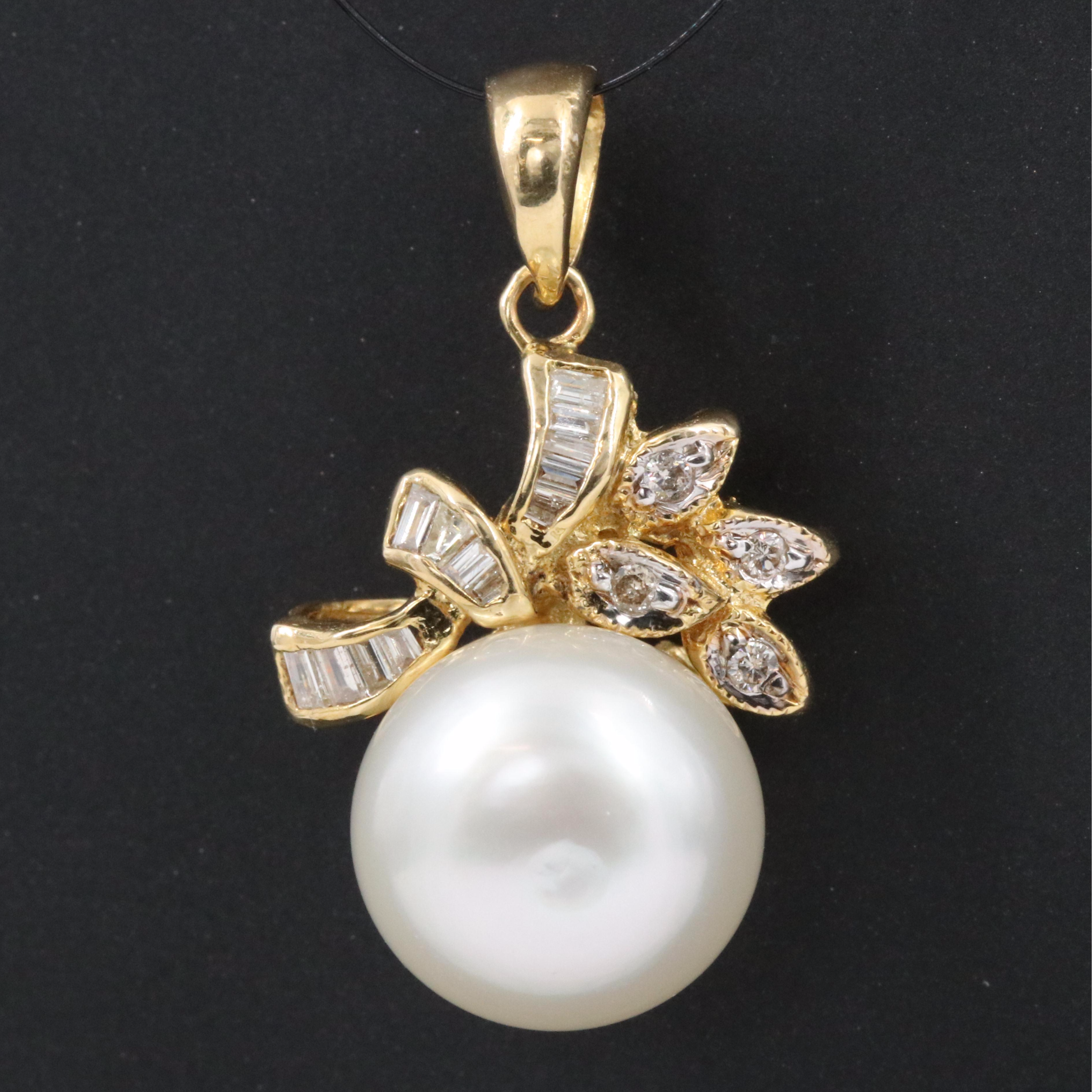 14K Pearl and Diamond Pendant