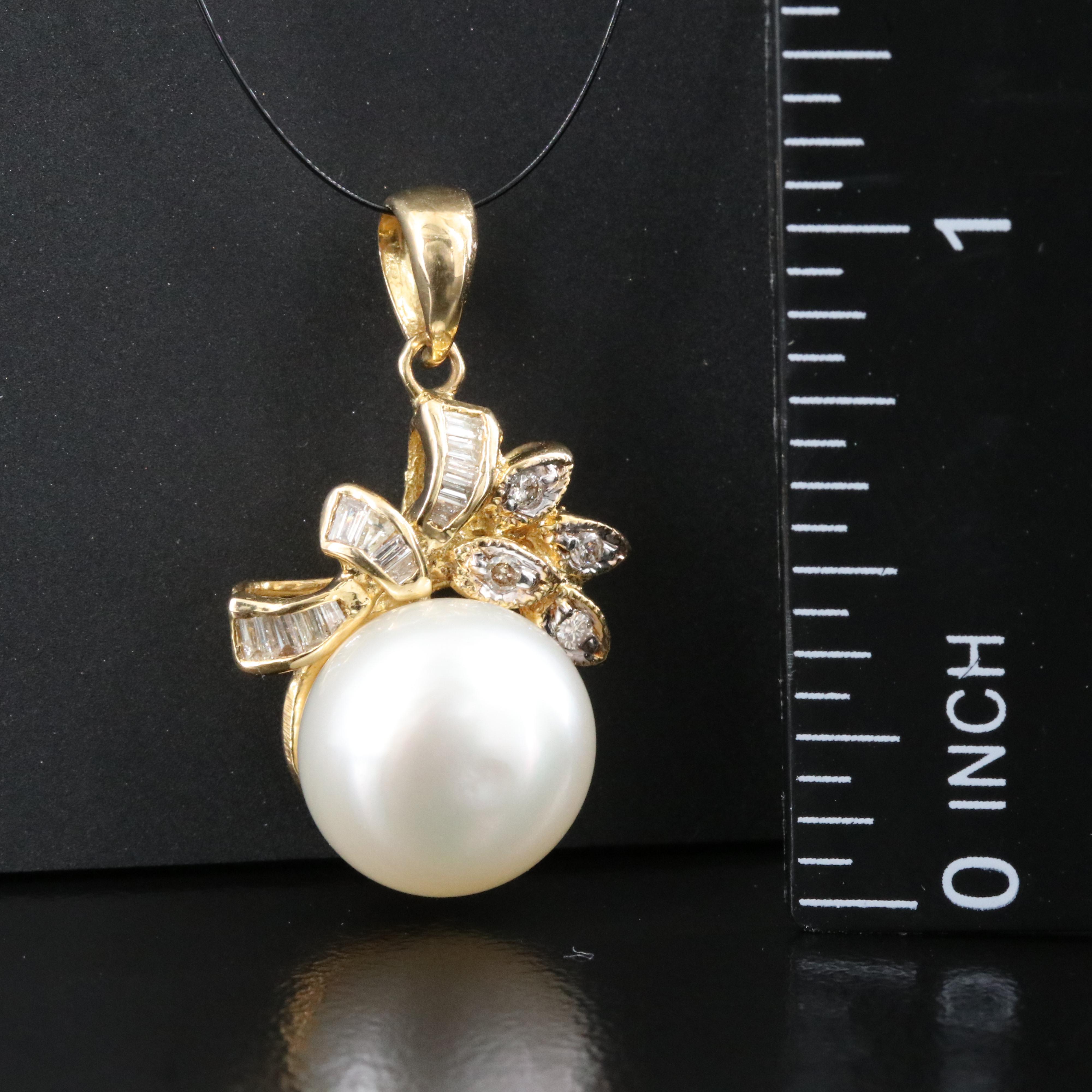 14K Pearl and Diamond Pendant