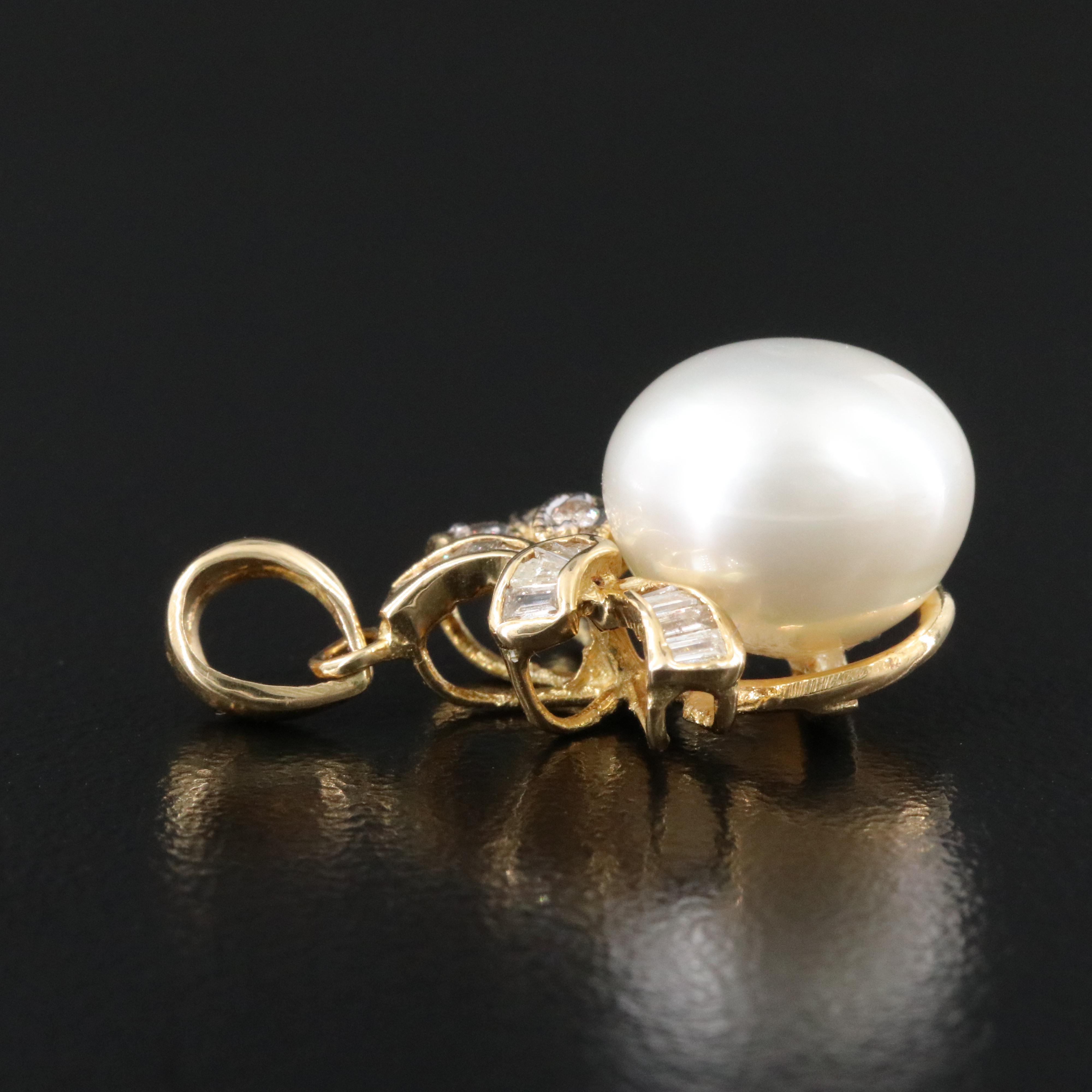 14K Pearl and Diamond Pendant