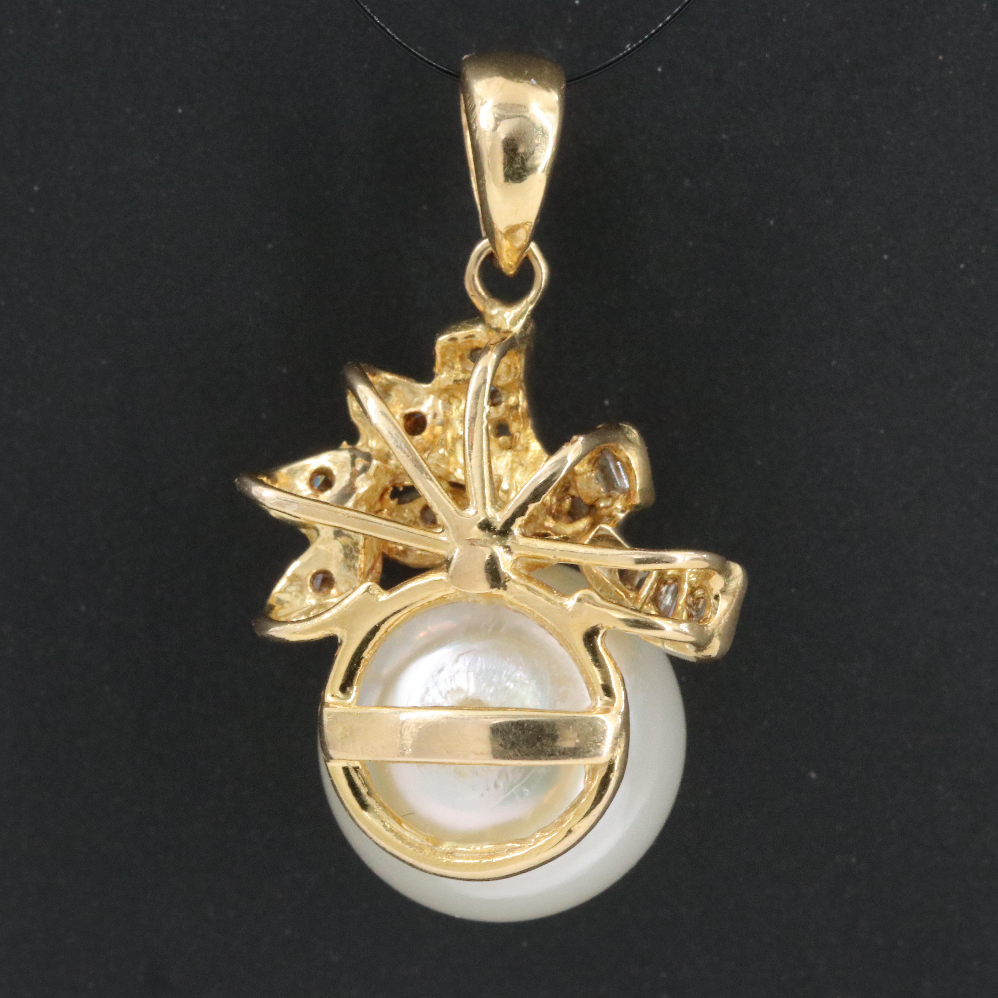 14K Pearl and Diamond Pendant